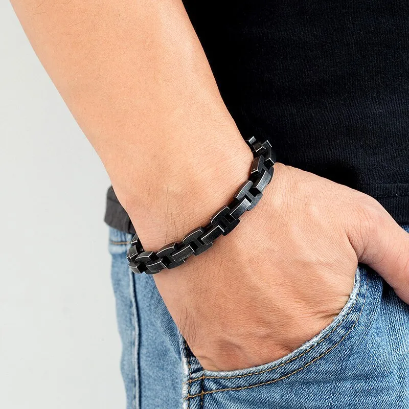 10mm Wide Men Stainless Steel Vintage Black Bicycle Chain Bracelet