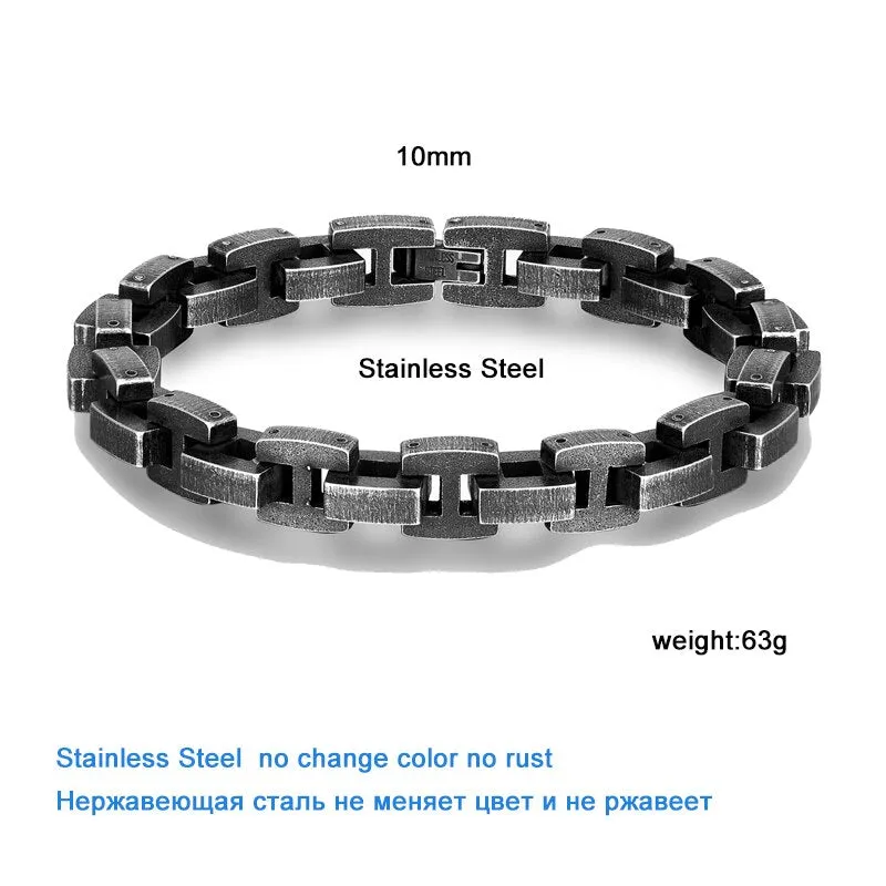 10mm Wide Men Stainless Steel Vintage Black Bicycle Chain Bracelet