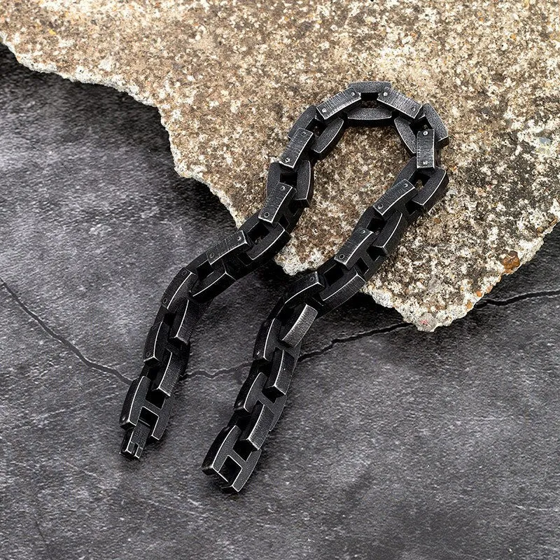 10mm Wide Men Stainless Steel Vintage Black Bicycle Chain Bracelet