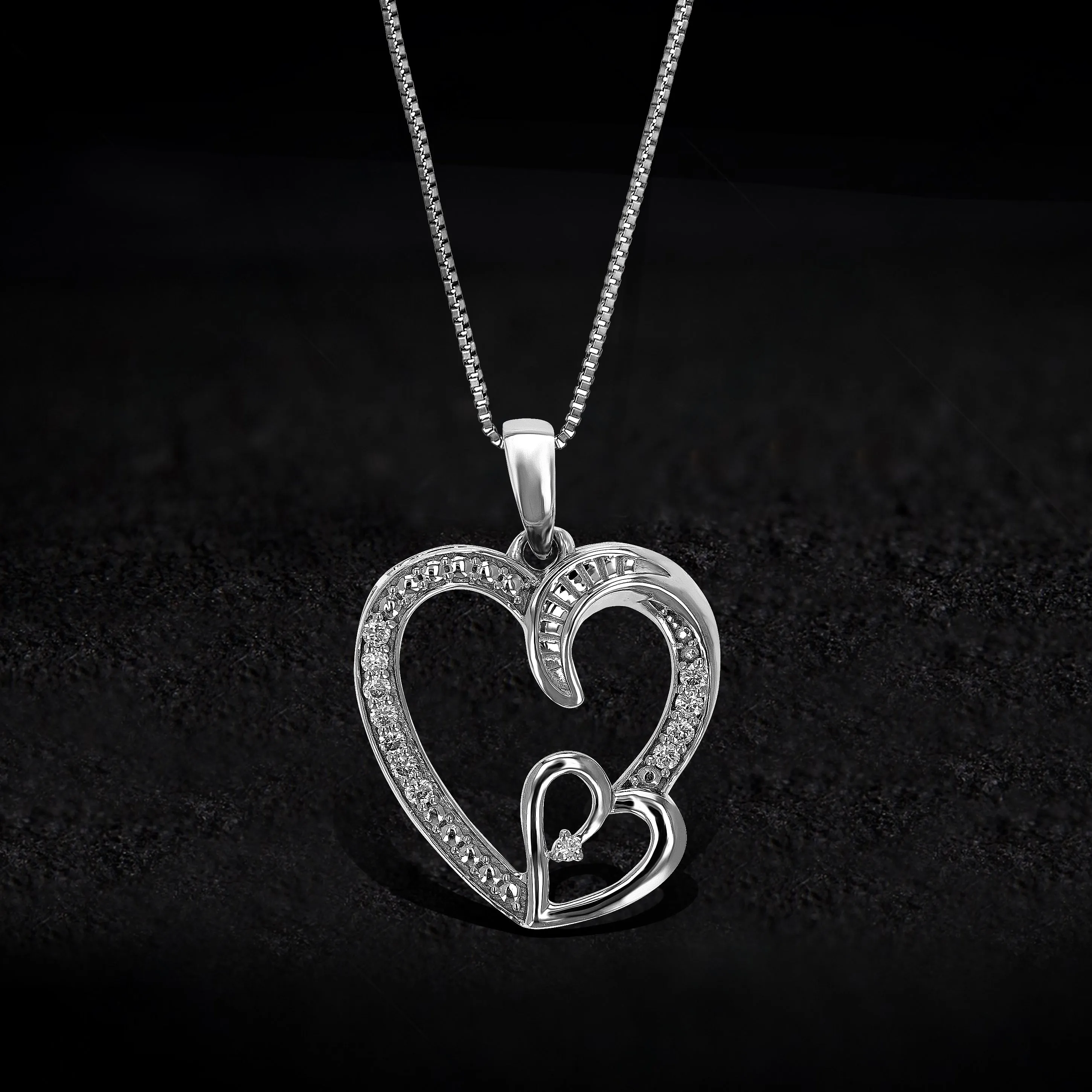 1/10 cttw Lab Grown Diamond Heart Pendant Necklace .925 Sterling Silver 2/3 Inch with 18 Inch Chain, Size 3/4 Inch