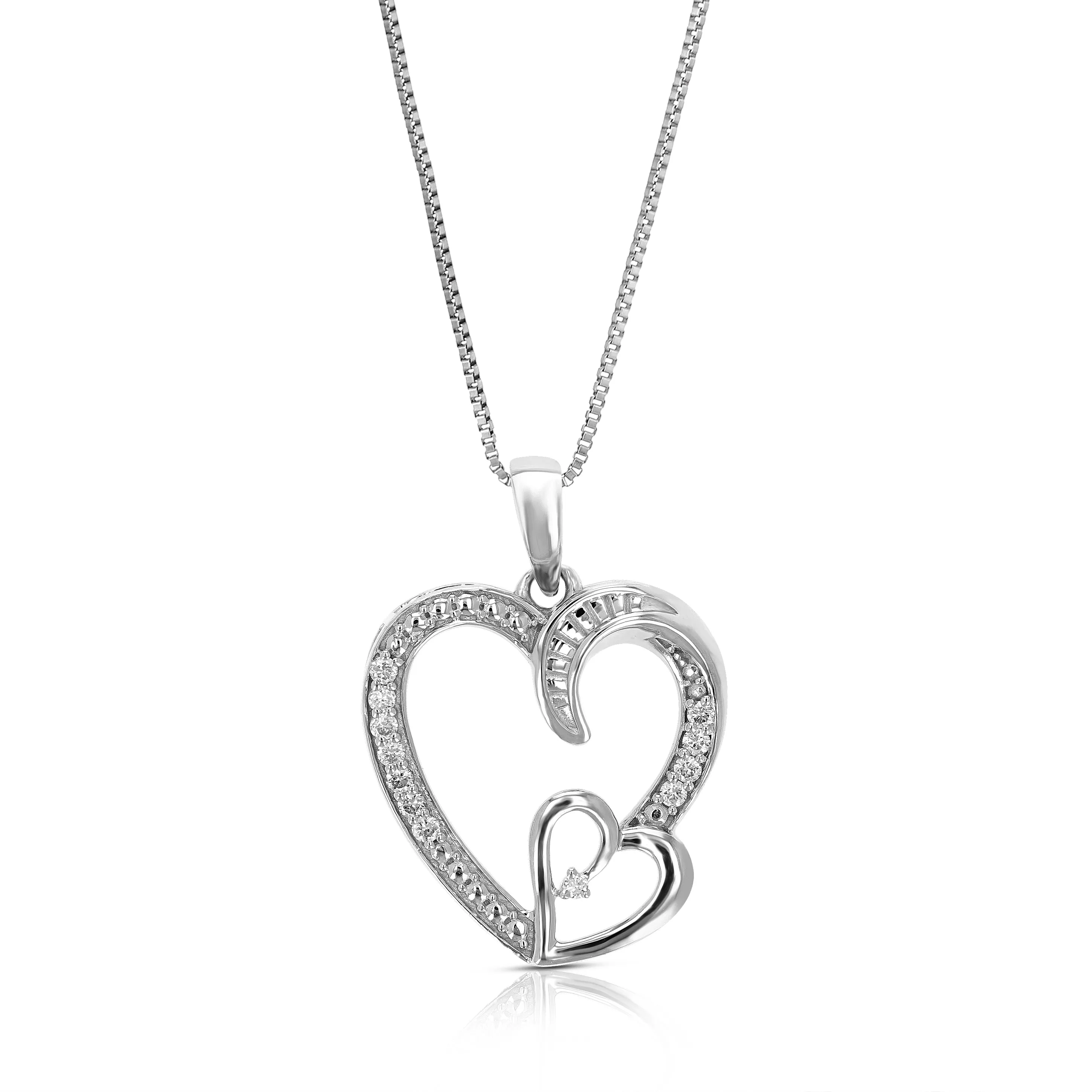 1/10 cttw Lab Grown Diamond Heart Pendant Necklace .925 Sterling Silver 2/3 Inch with 18 Inch Chain, Size 3/4 Inch
