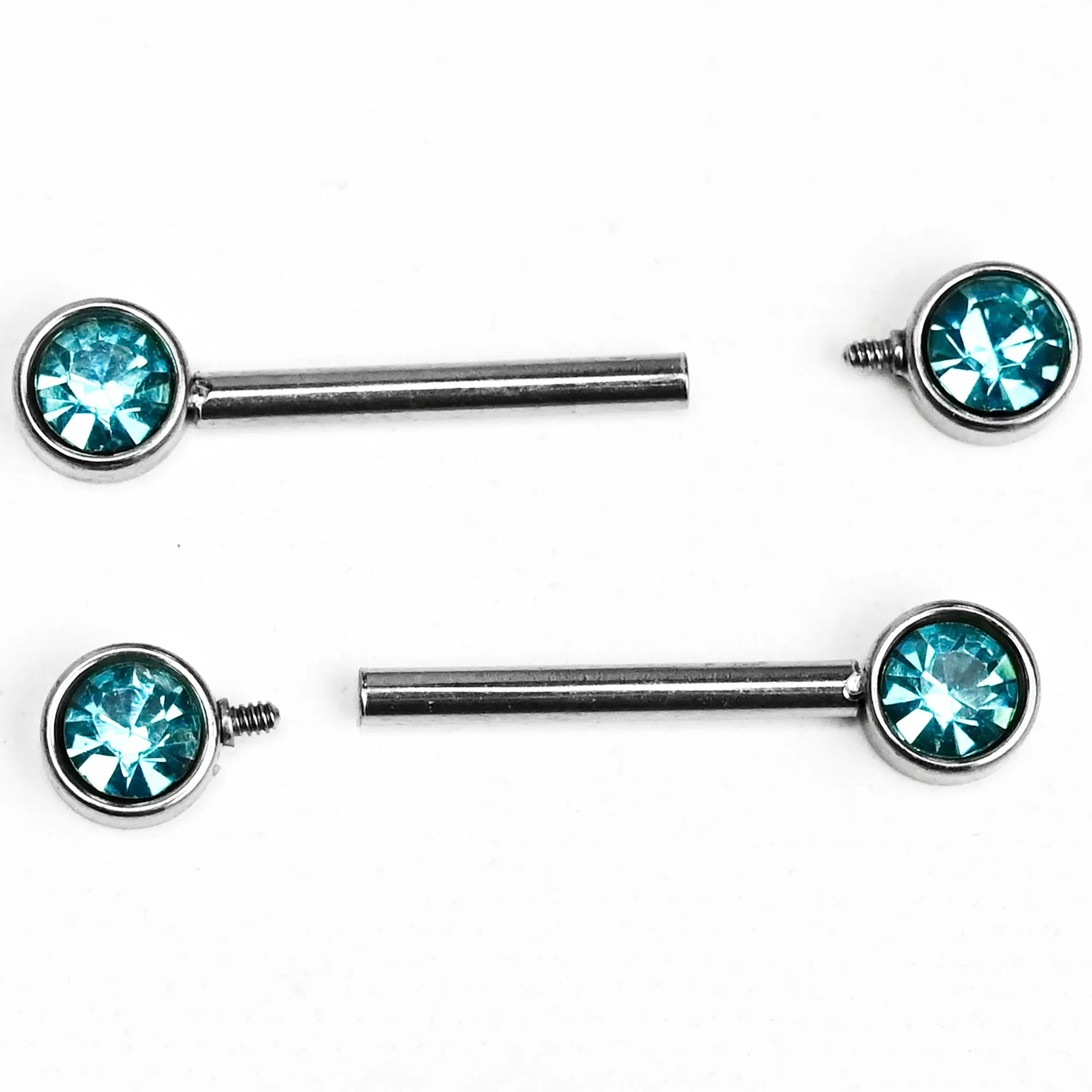 14 Gauge 9/16 Blue Gem Internally Threaded Barbell Nipple Piercing Rings