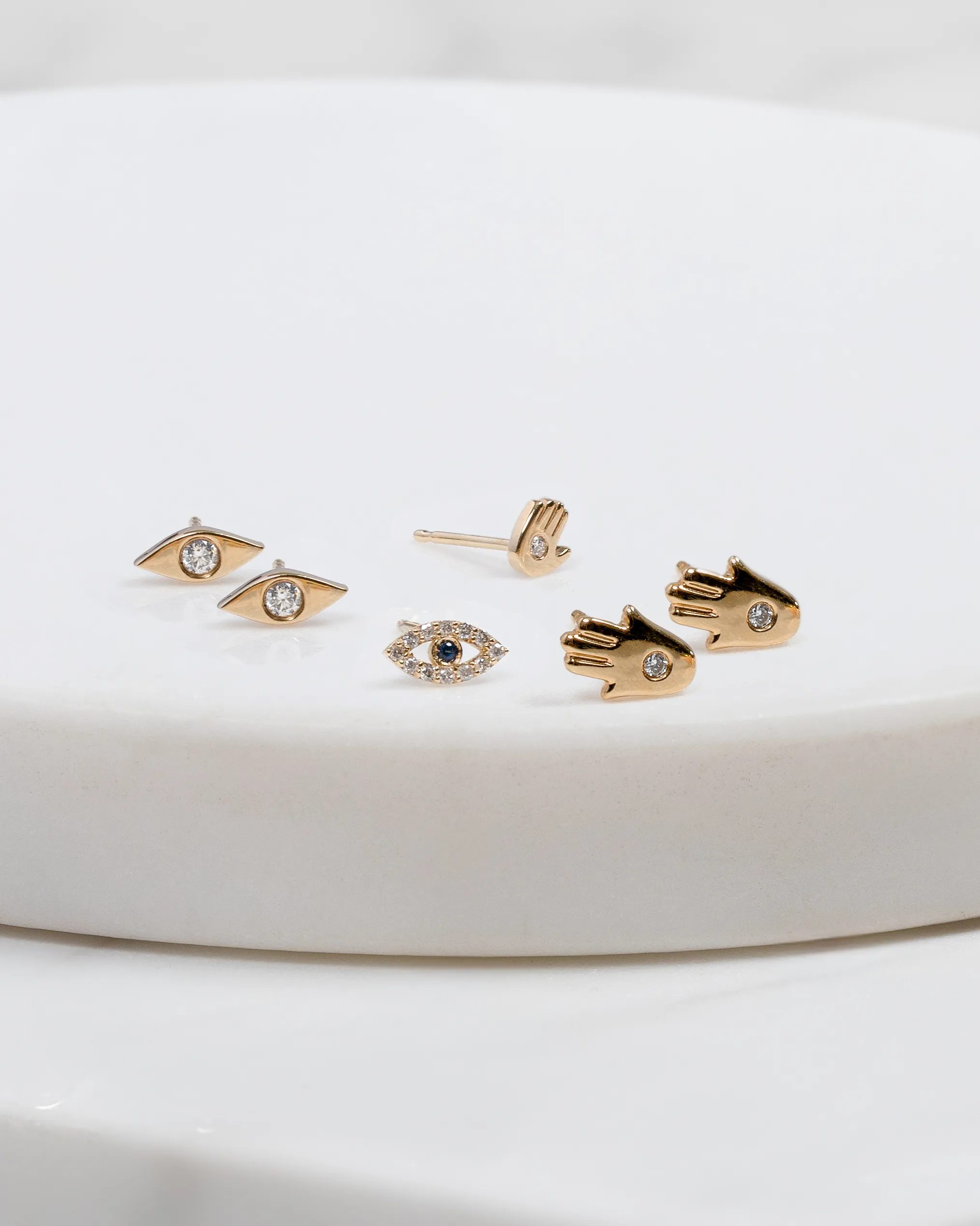14k Gold Diamond Evil Eye Stud Earrings
