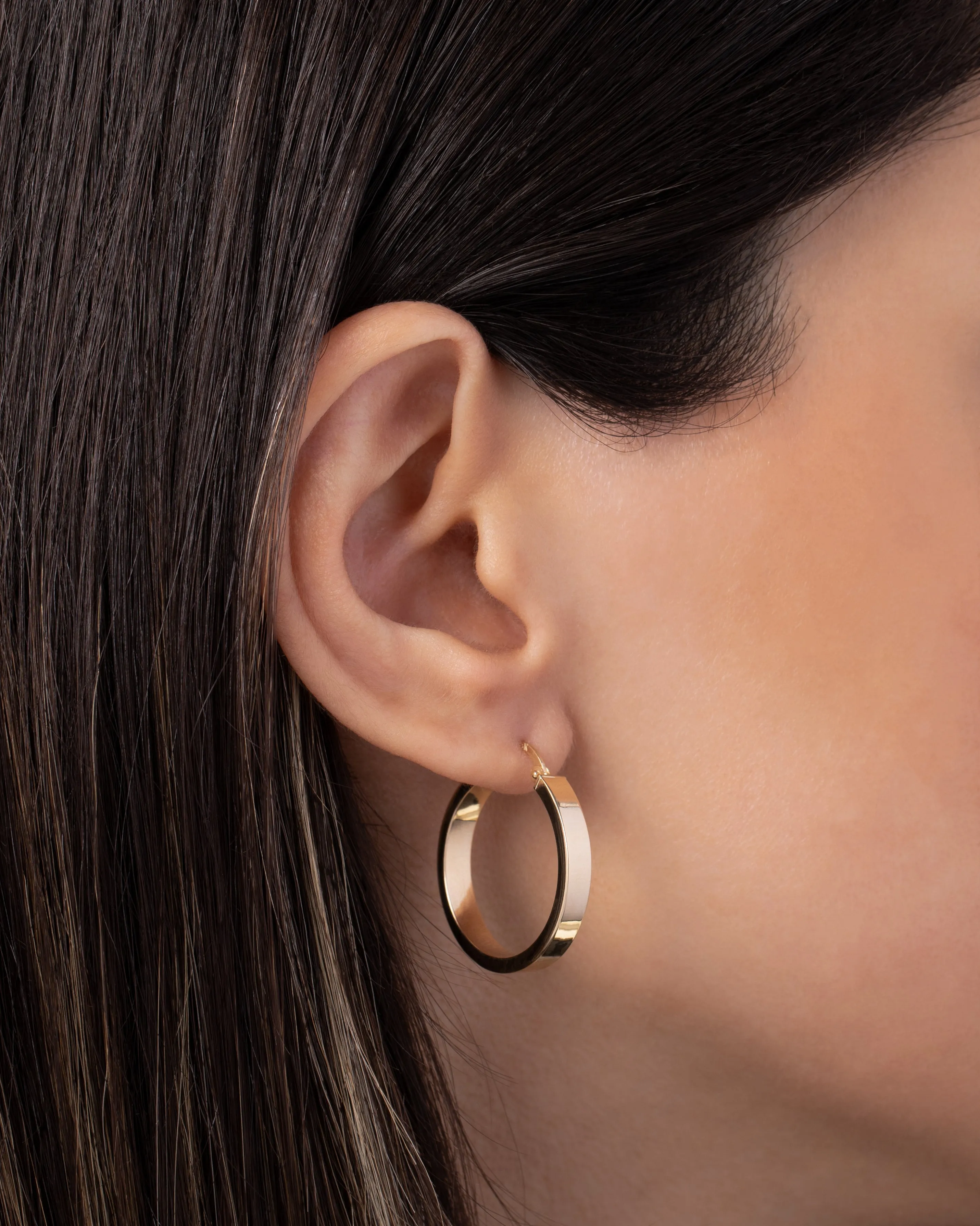 14k Gold Large Flat Hoop Earrings