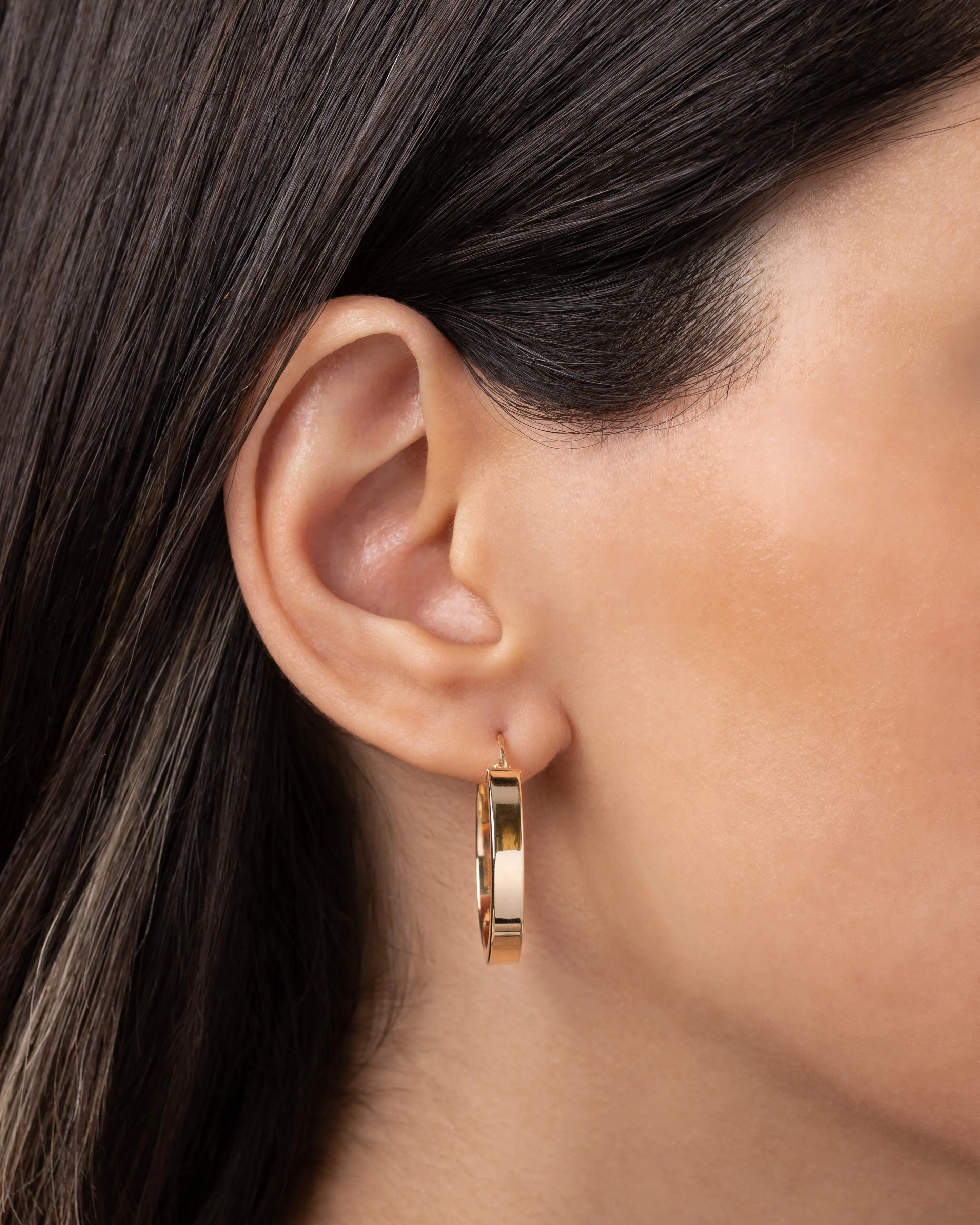 14k Gold Large Flat Hoop Earrings