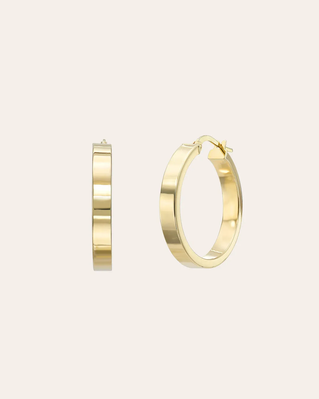 14k Gold Large Flat Hoop Earrings