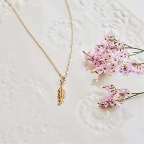 14k Gold Vertical Flamingo Feather Necklace by Lindsey Gurk