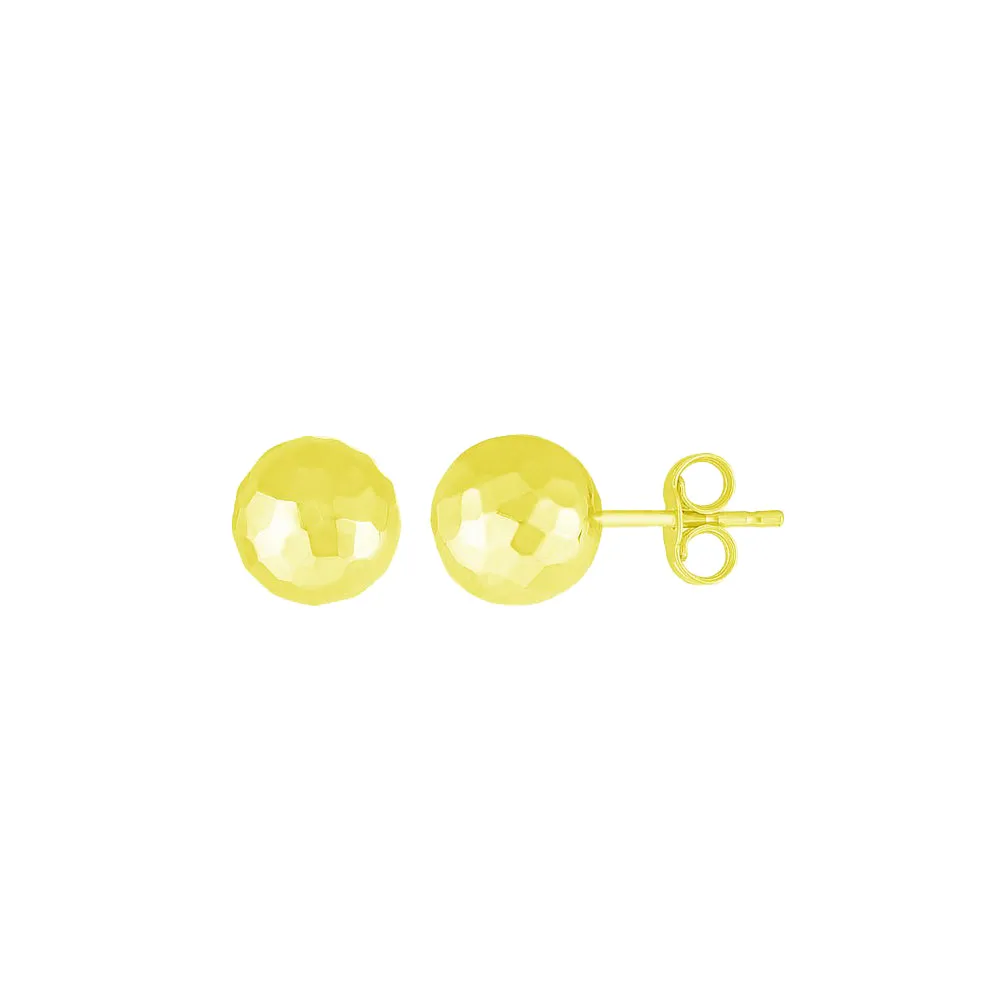 14k Yellow Gold Ball Earrings with Faceted Texture