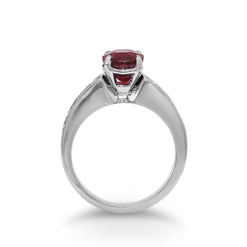 14Kt White Gold Ruby & Baguette Diamond Ring