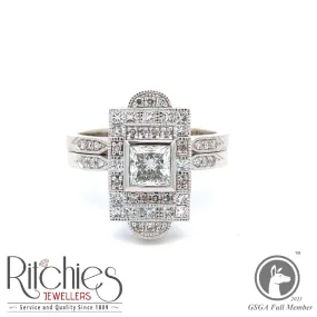 18ct Stunning White Gold Art Deco style Engagement and Wedding Ring Set