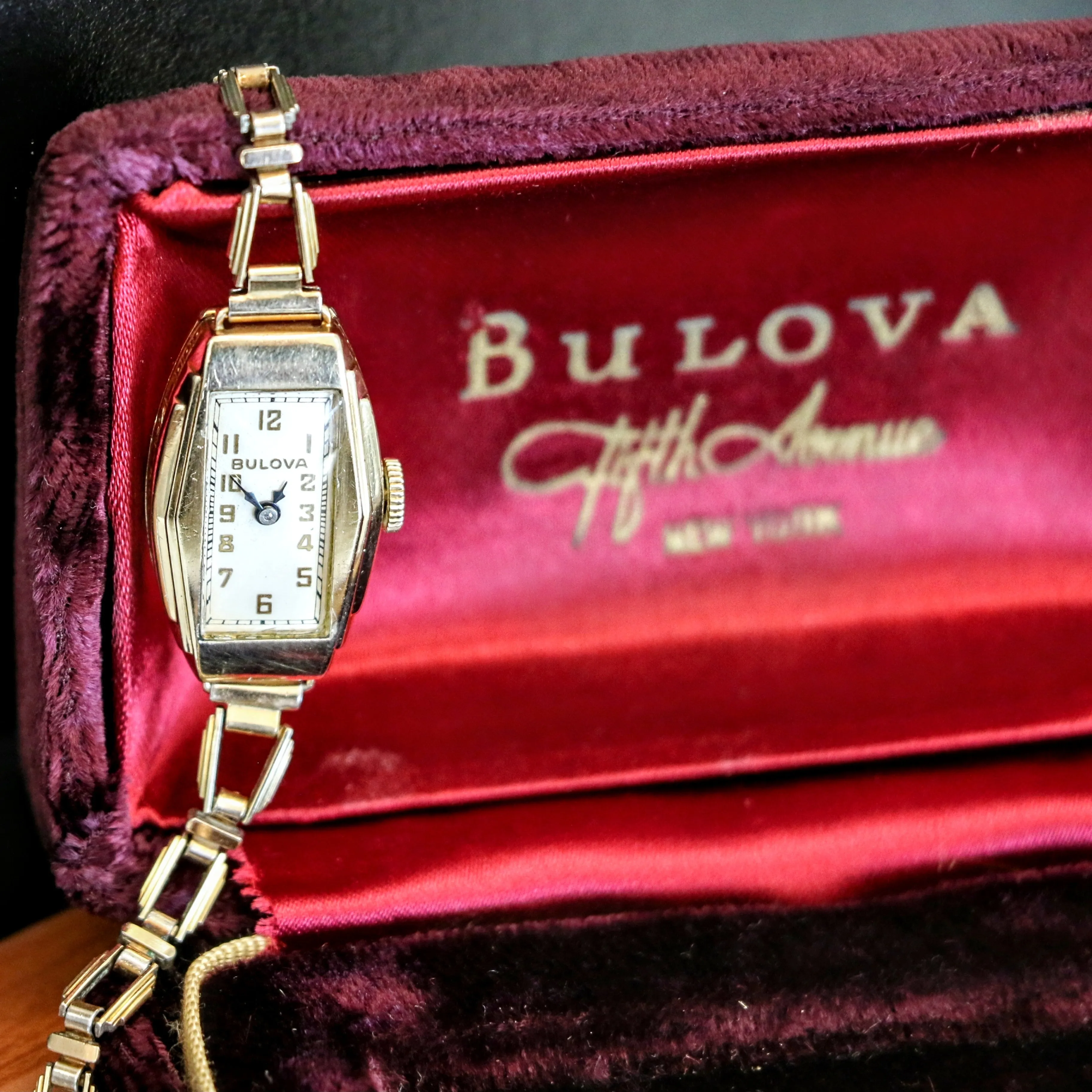 1935 BULOVA Carolyn Art Deco Ladies Watch 10K GF Original Bracelet Vintage Wristwatch