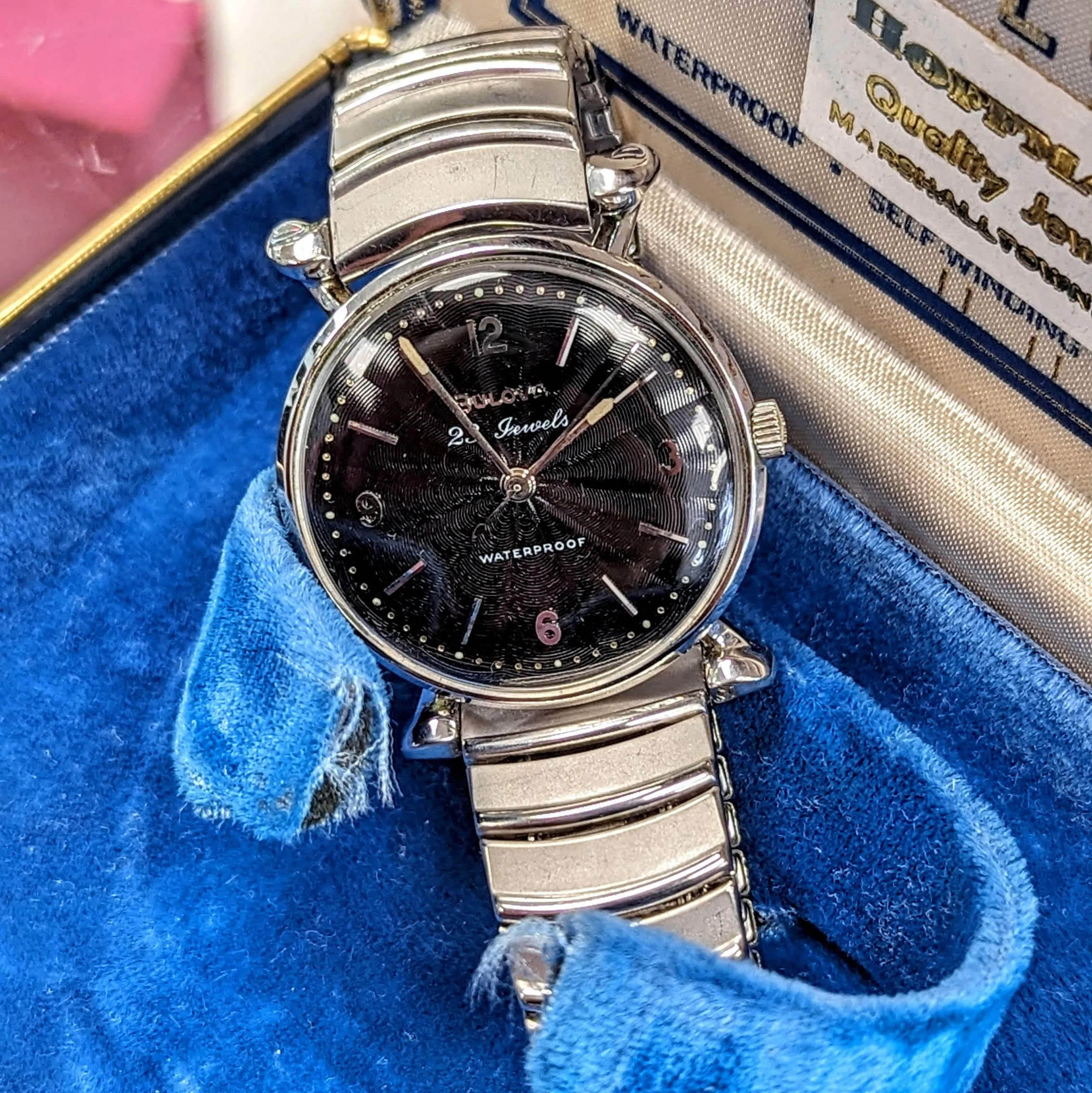 1960 BULOVA President "JW" 23 Jewels Waterproof Black Sunburst Dial - ALL ORIGINAL