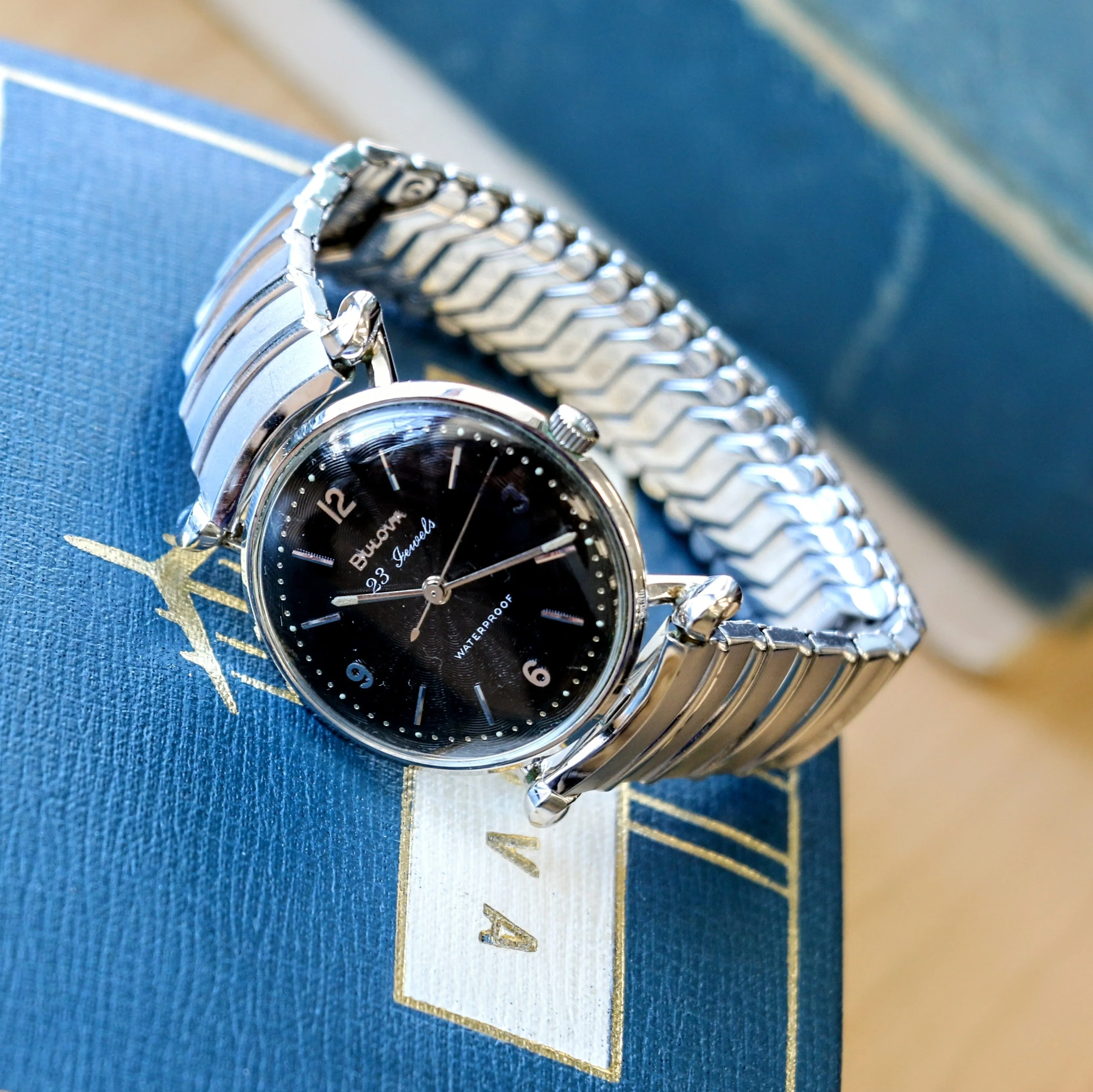 1960 BULOVA President "JW" 23 Jewels Waterproof Black Sunburst Dial - ALL ORIGINAL