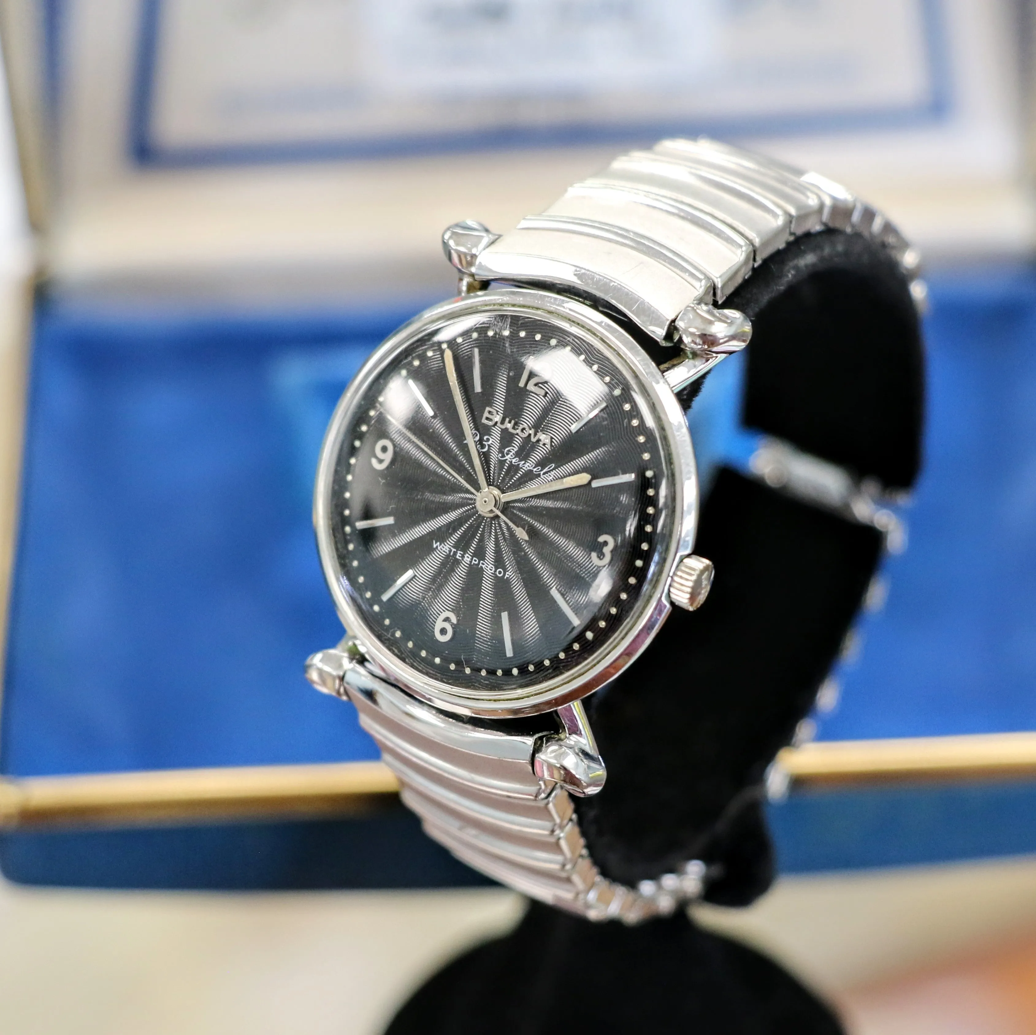 1960 BULOVA President "JW" 23 Jewels Waterproof Black Sunburst Dial - ALL ORIGINAL