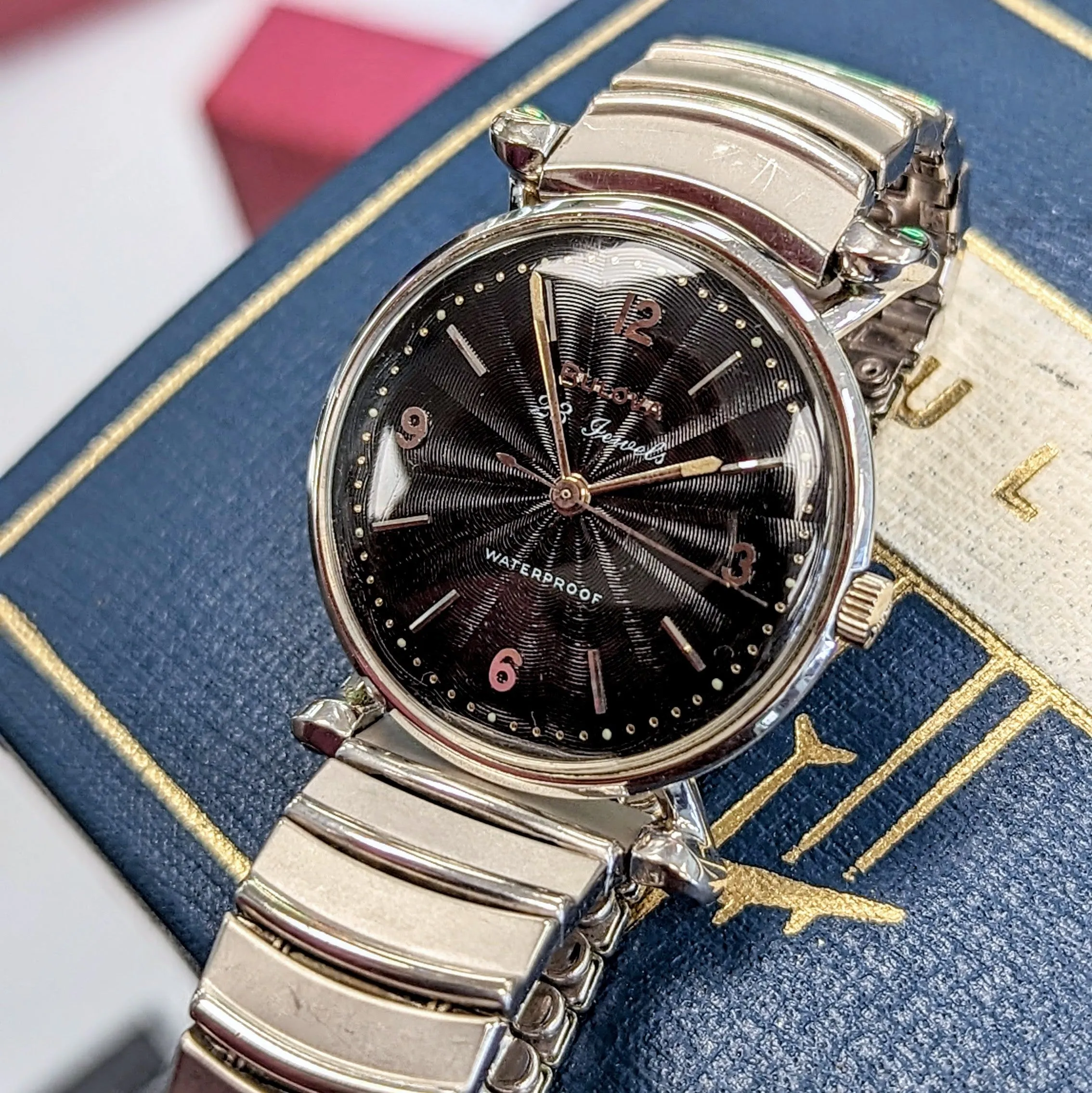 1960 BULOVA President "JW" 23 Jewels Waterproof Black Sunburst Dial - ALL ORIGINAL
