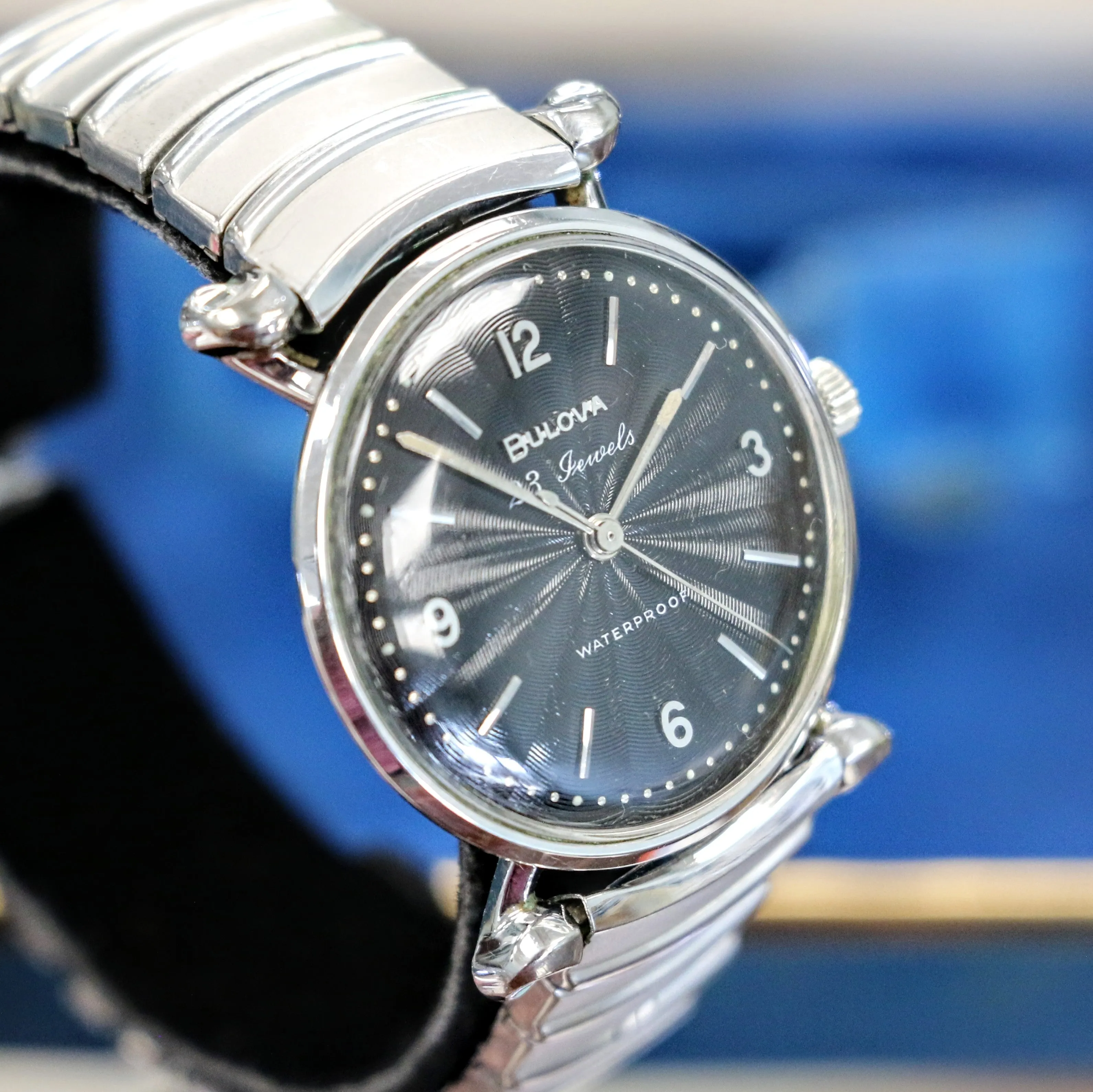 1960 BULOVA President "JW" 23 Jewels Waterproof Black Sunburst Dial - ALL ORIGINAL