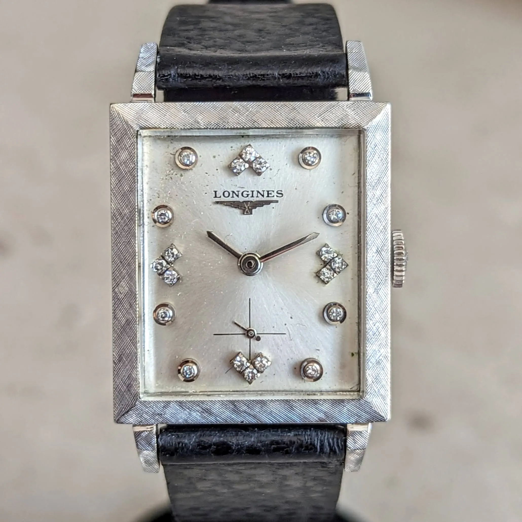 1960 LONGINES Wristwatch 14K White Gold - Diamond Dial 17 Jewels Cal. 370 Watch