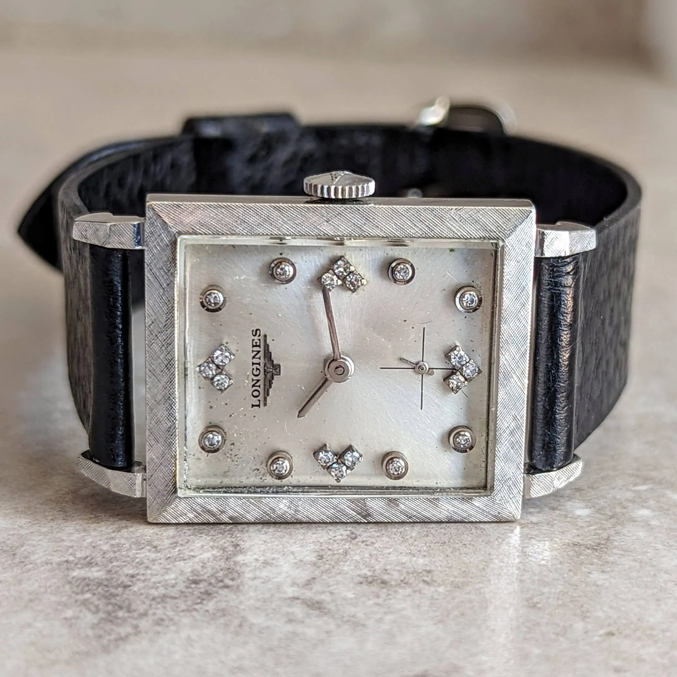 1960 LONGINES Wristwatch 14K White Gold - Diamond Dial 17 Jewels Cal. 370 Watch