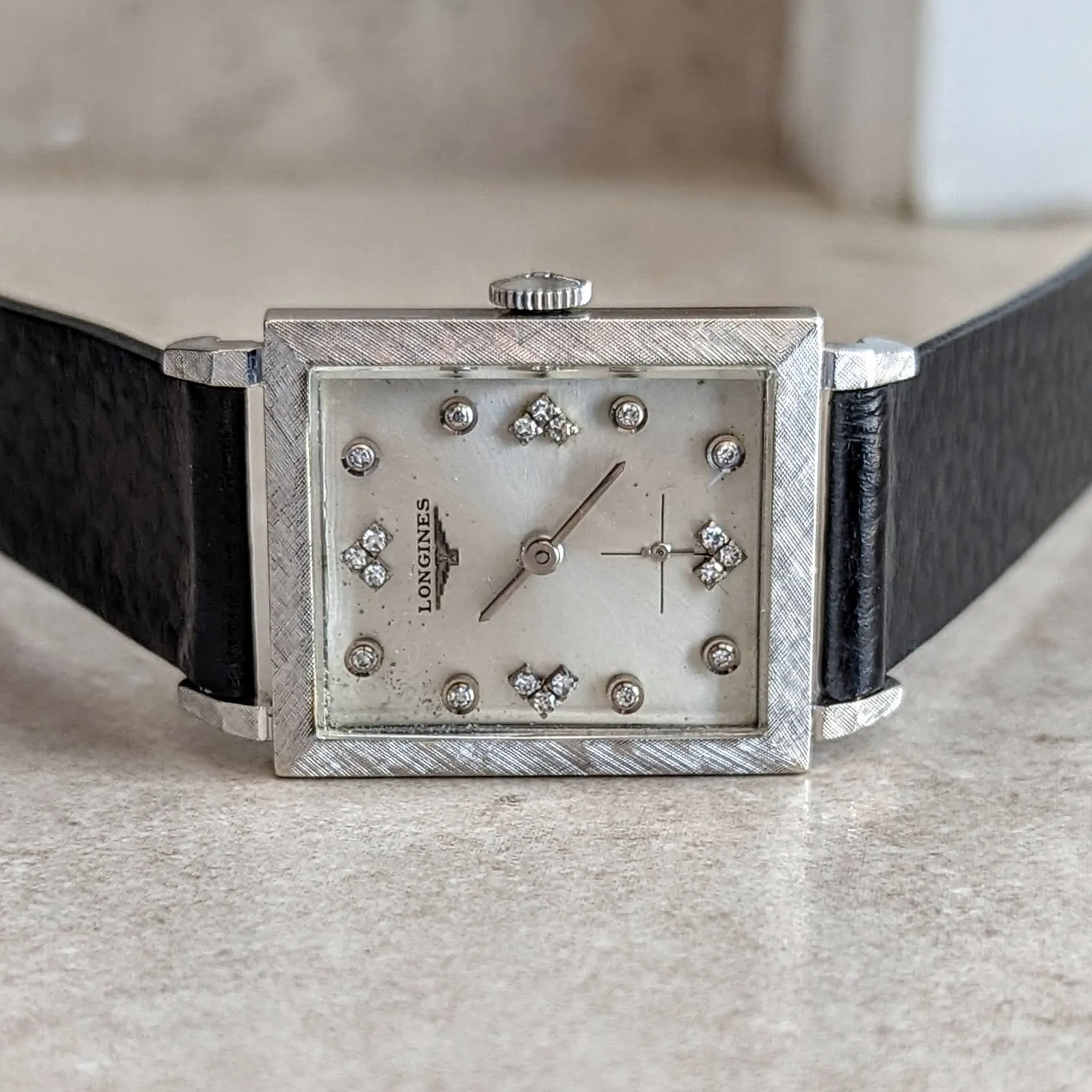 1960 LONGINES Wristwatch 14K White Gold - Diamond Dial 17 Jewels Cal. 370 Watch