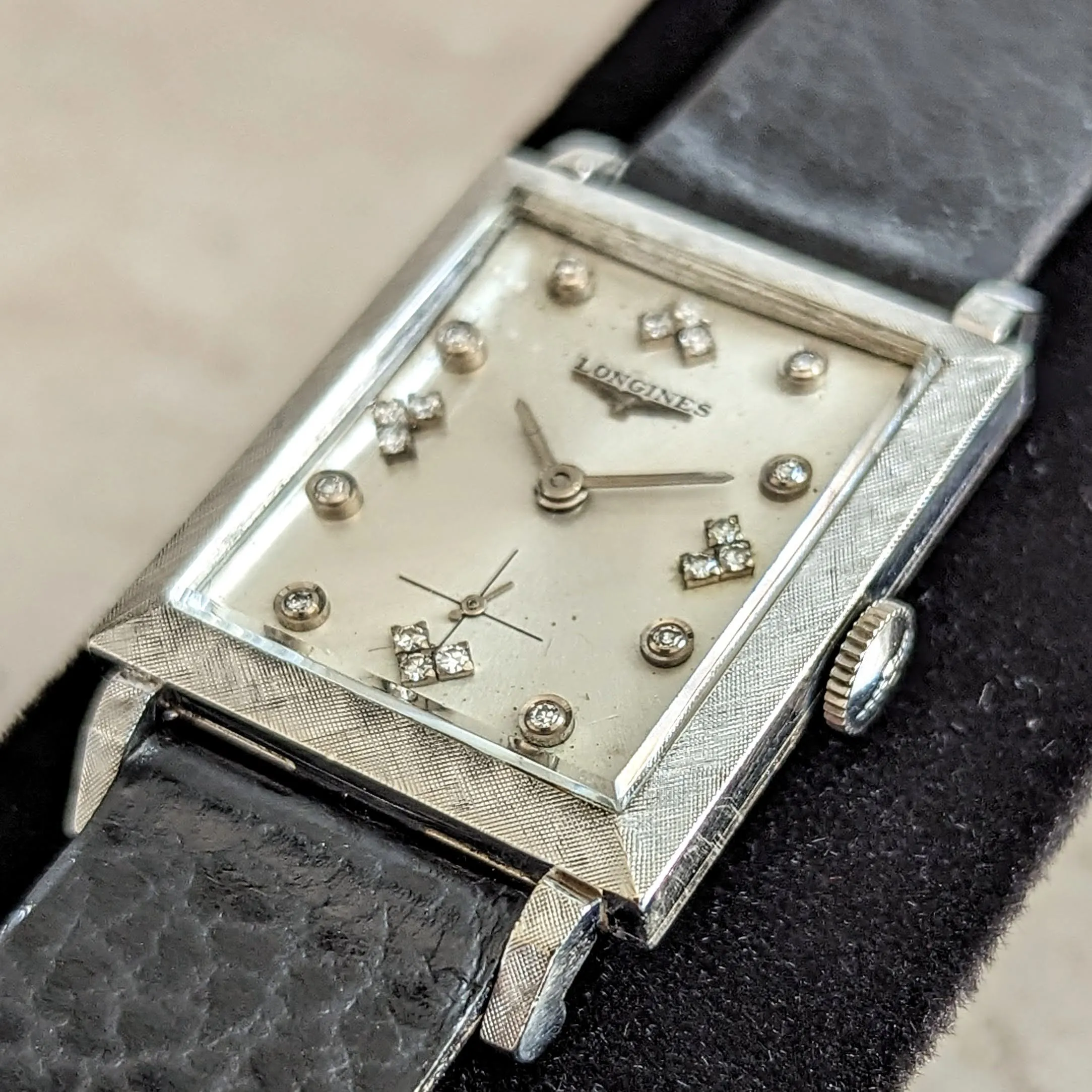 1960 LONGINES Wristwatch 14K White Gold - Diamond Dial 17 Jewels Cal. 370 Watch
