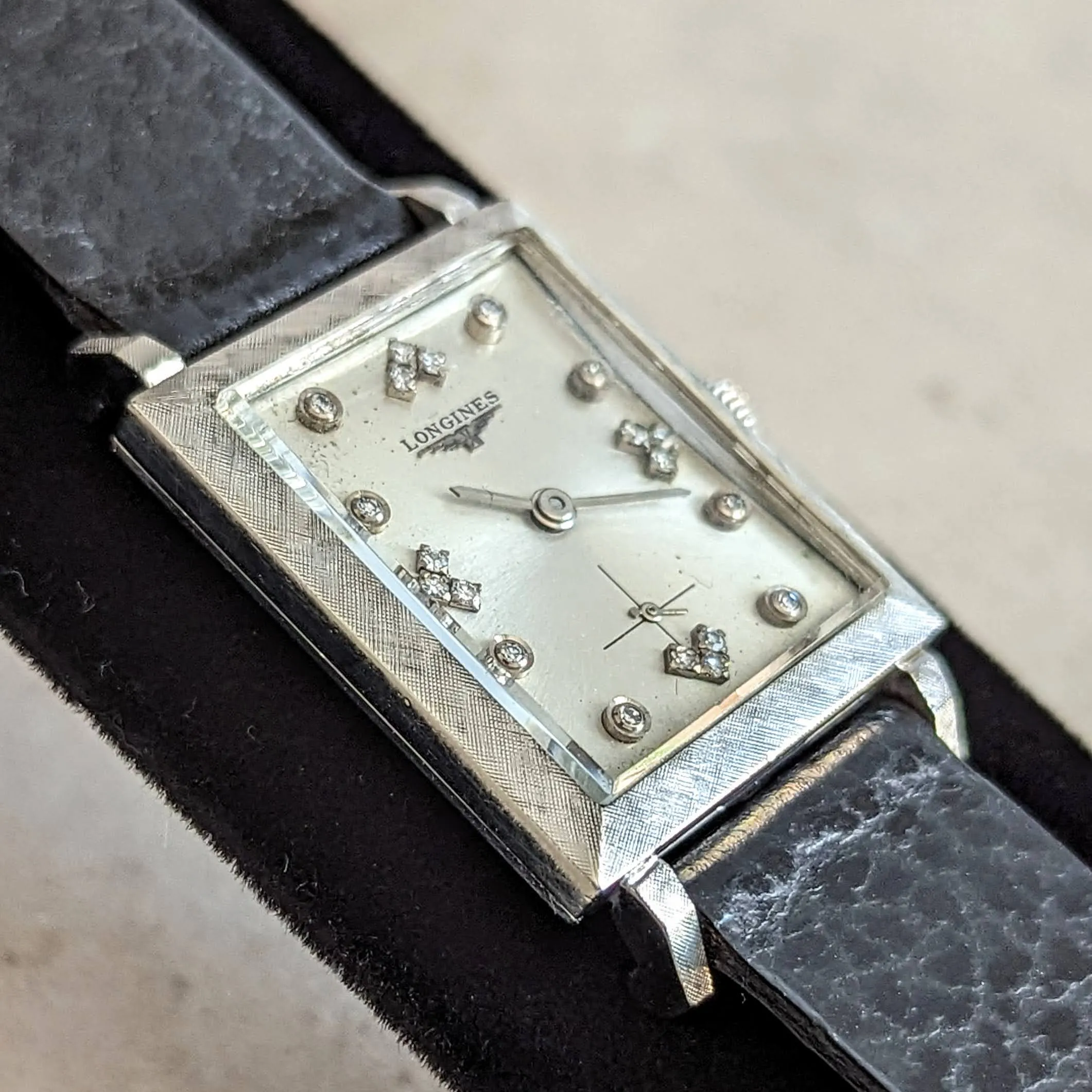 1960 LONGINES Wristwatch 14K White Gold - Diamond Dial 17 Jewels Cal. 370 Watch