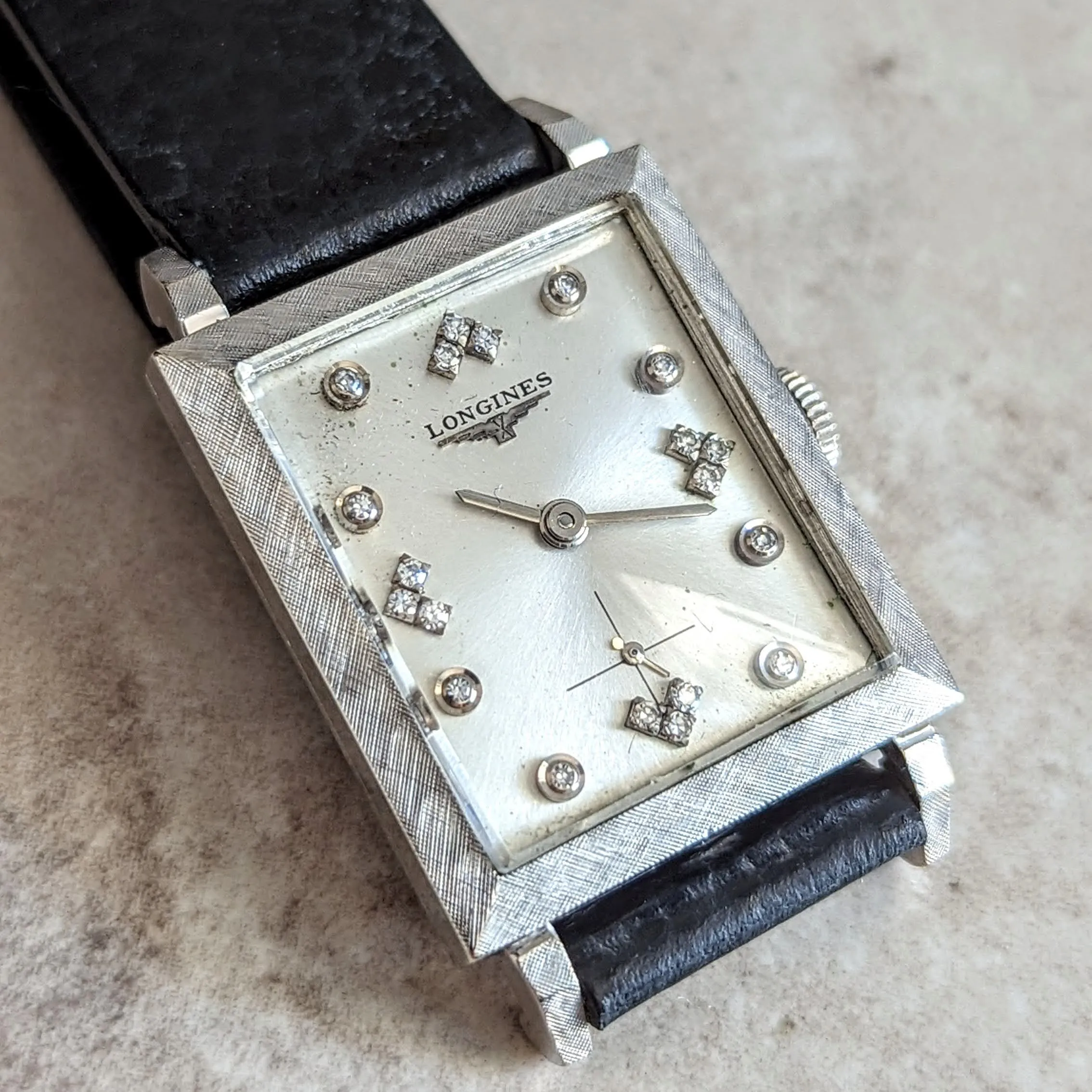1960 LONGINES Wristwatch 14K White Gold - Diamond Dial 17 Jewels Cal. 370 Watch