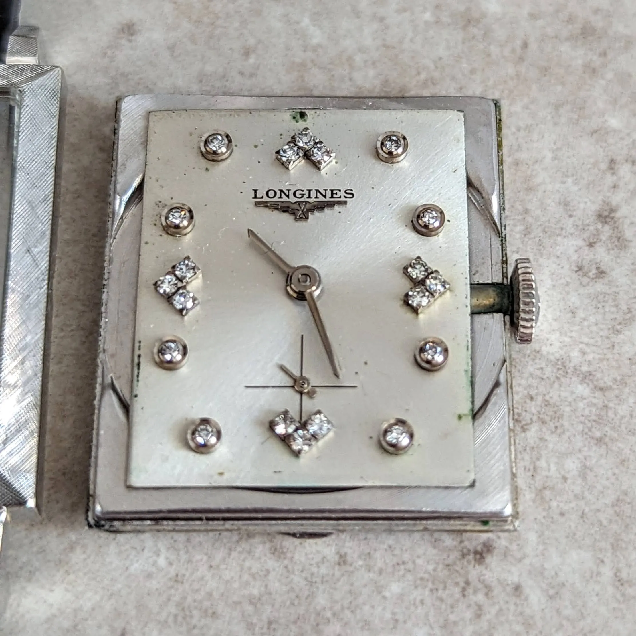 1960 LONGINES Wristwatch 14K White Gold - Diamond Dial 17 Jewels Cal. 370 Watch