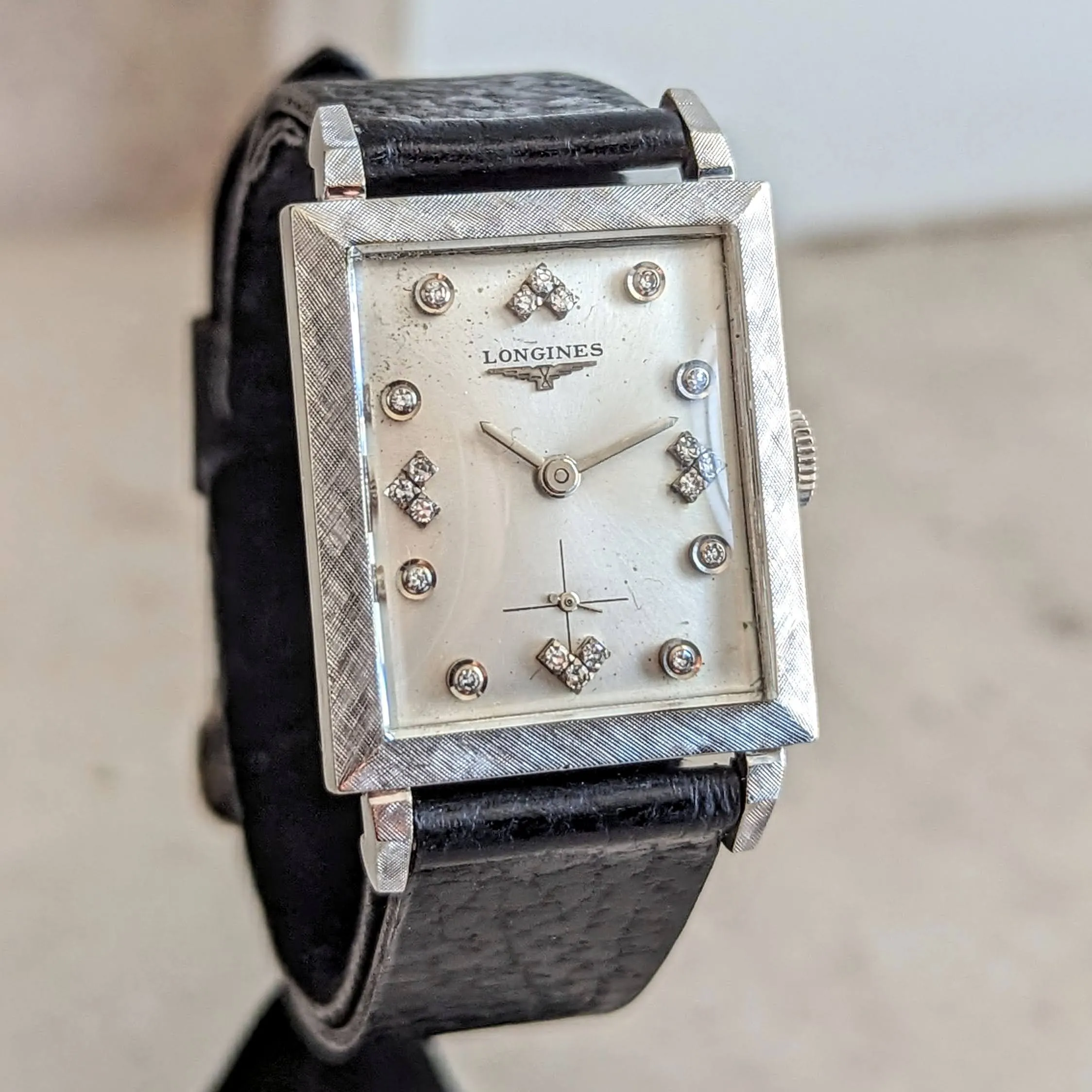 1960 LONGINES Wristwatch 14K White Gold - Diamond Dial 17 Jewels Cal. 370 Watch