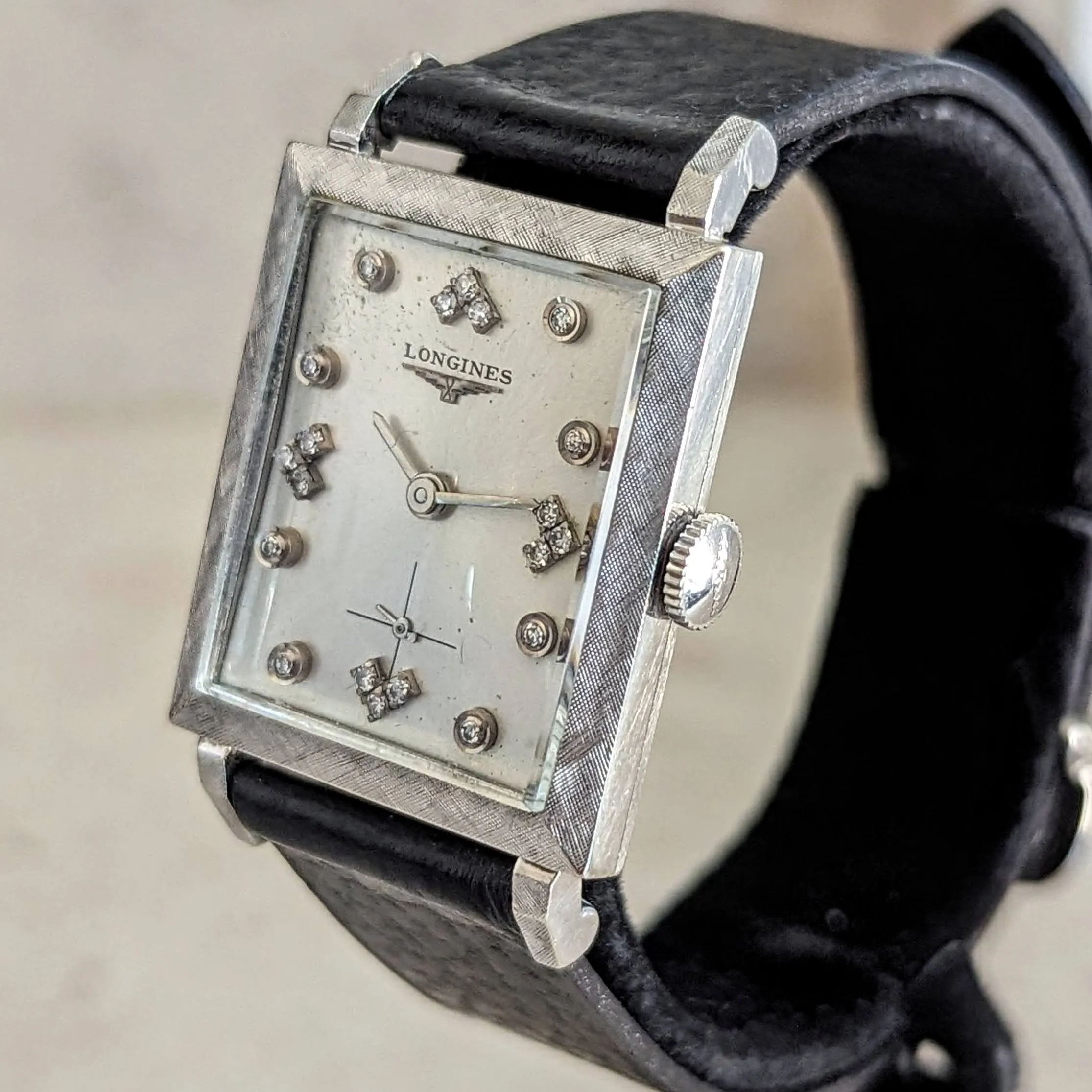 1960 LONGINES Wristwatch 14K White Gold - Diamond Dial 17 Jewels Cal. 370 Watch
