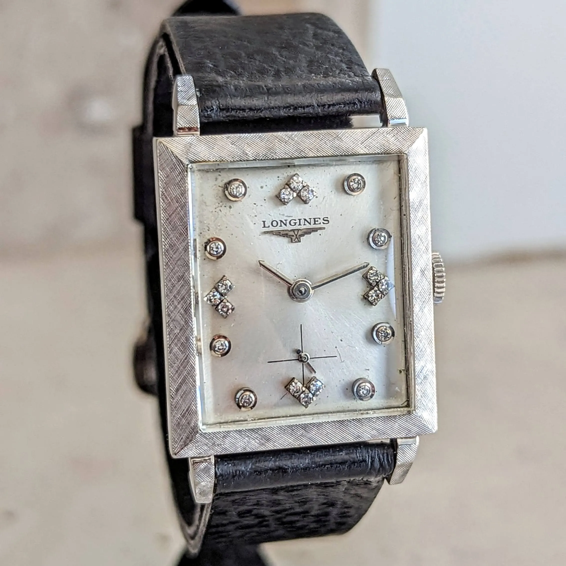 1960 LONGINES Wristwatch 14K White Gold - Diamond Dial 17 Jewels Cal. 370 Watch