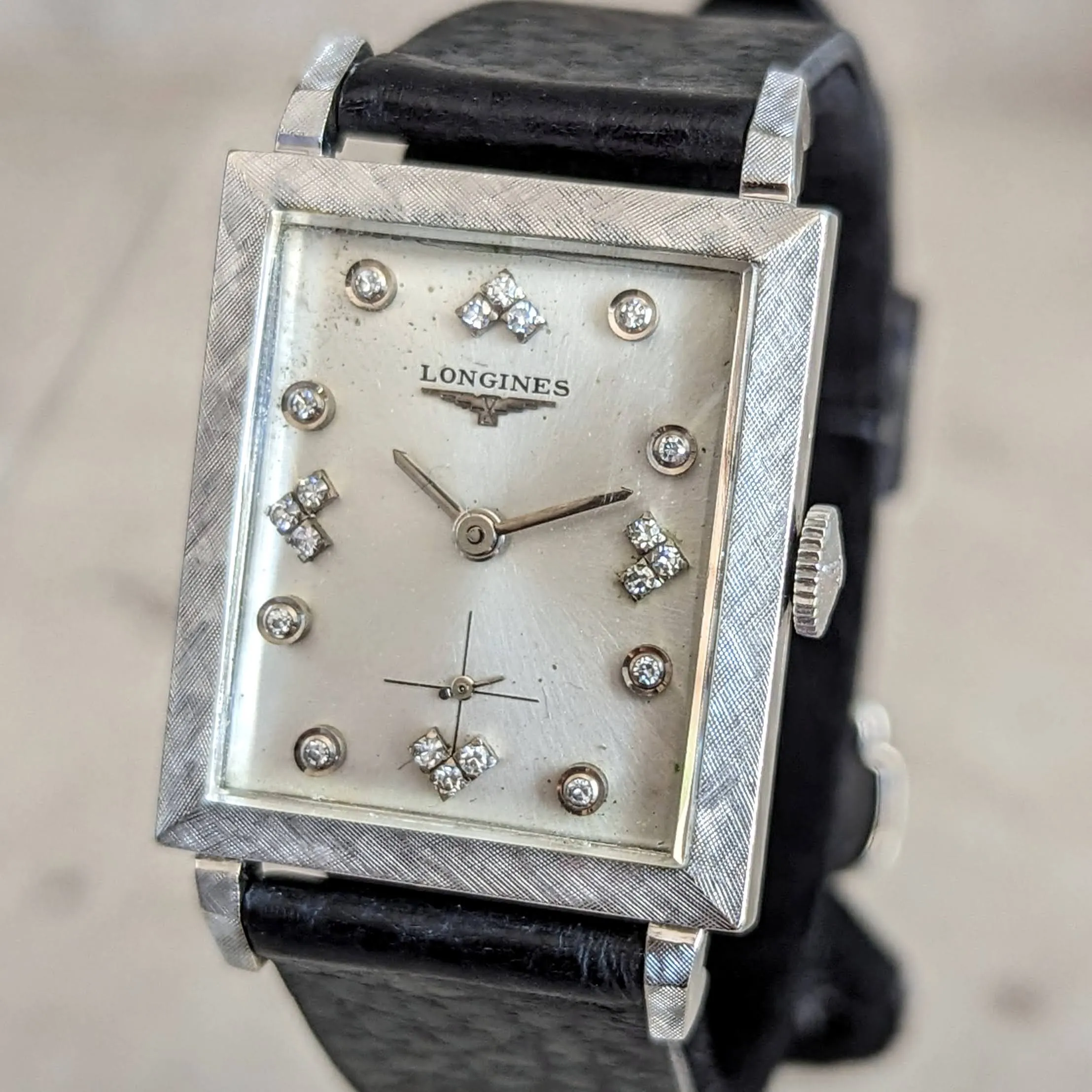 1960 LONGINES Wristwatch 14K White Gold - Diamond Dial 17 Jewels Cal. 370 Watch
