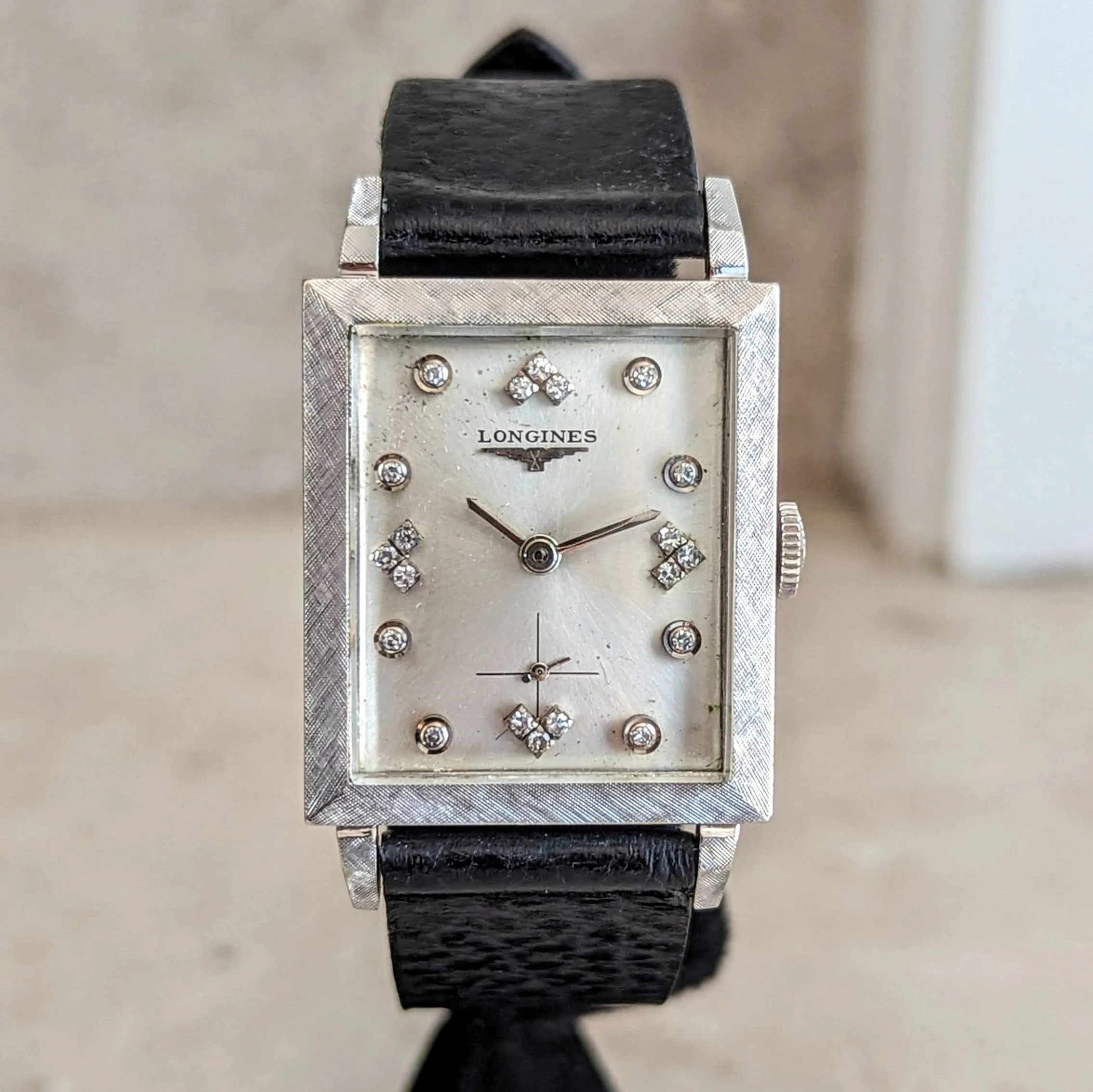1960 LONGINES Wristwatch 14K White Gold - Diamond Dial 17 Jewels Cal. 370 Watch