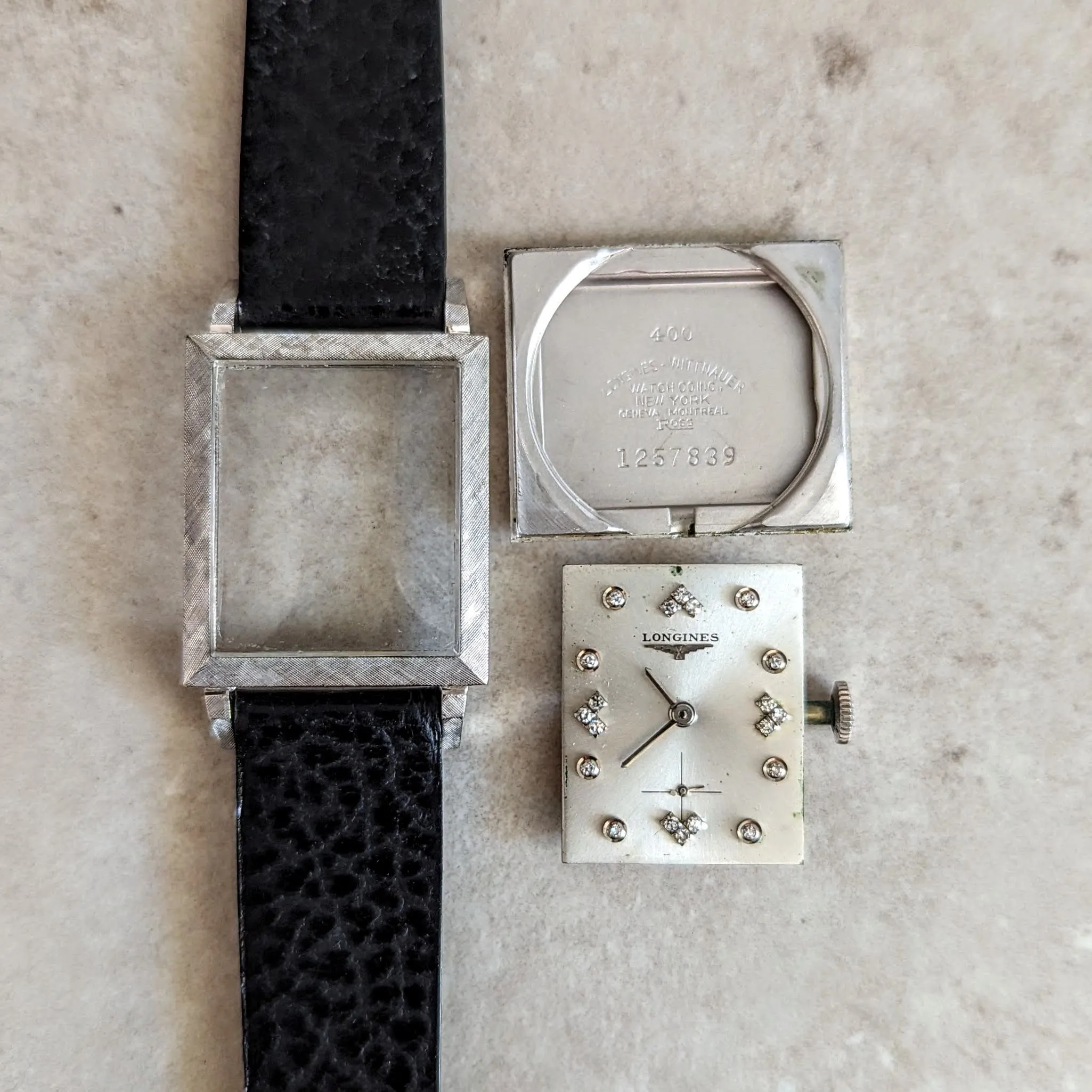 1960 LONGINES Wristwatch 14K White Gold - Diamond Dial 17 Jewels Cal. 370 Watch