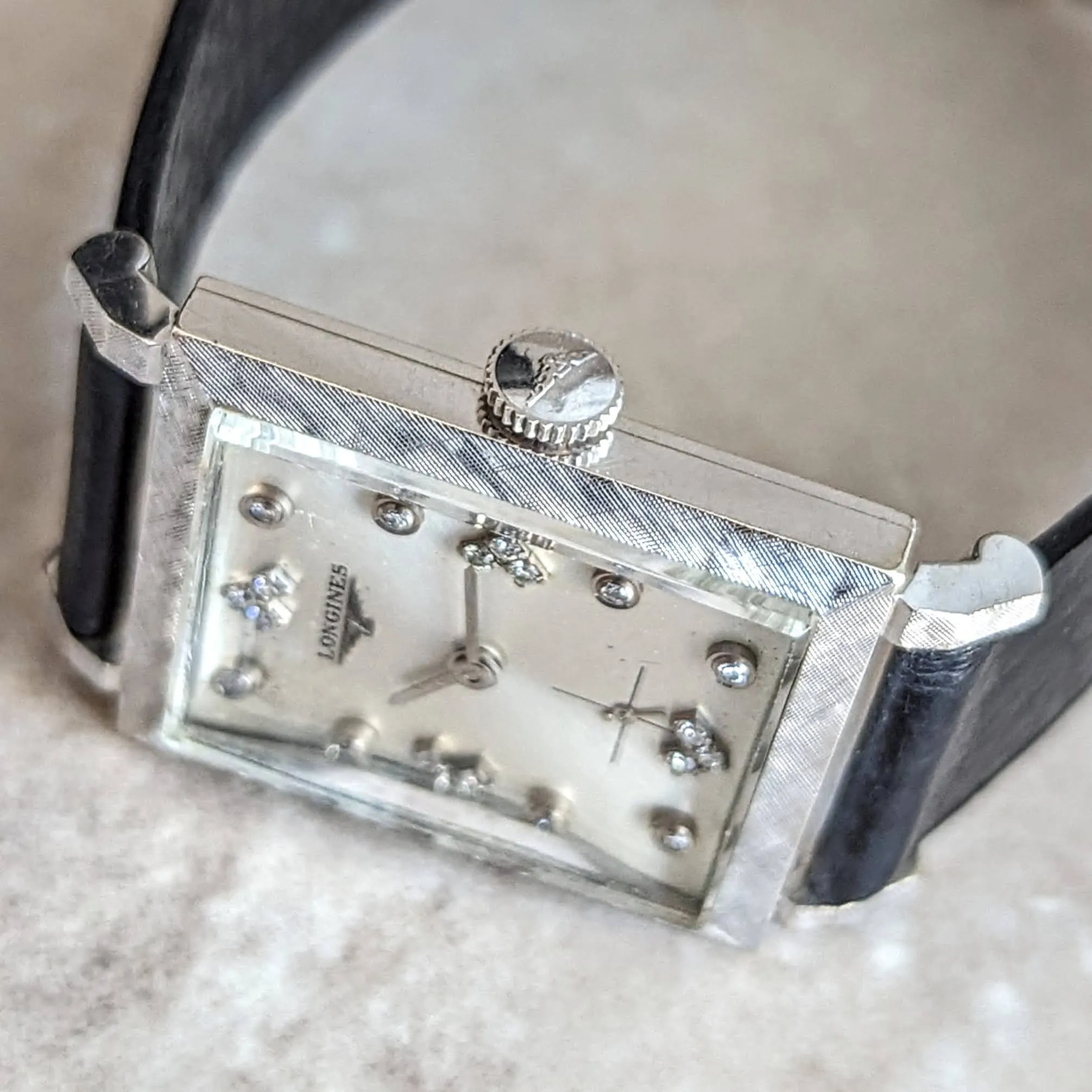 1960 LONGINES Wristwatch 14K White Gold - Diamond Dial 17 Jewels Cal. 370 Watch