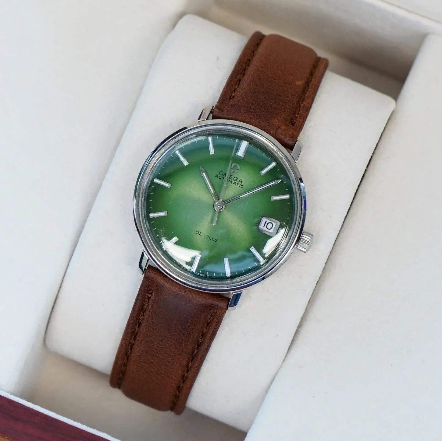 1968 OMEGA De Ville Automatic Watch Ref. 166.0033 Cal. 565 Green Dial Wristwatch - In Box!