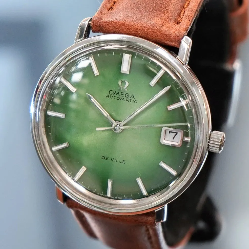 1968 OMEGA De Ville Automatic Watch Ref. 166.0033 Cal. 565 Green Dial Wristwatch - In Box!
