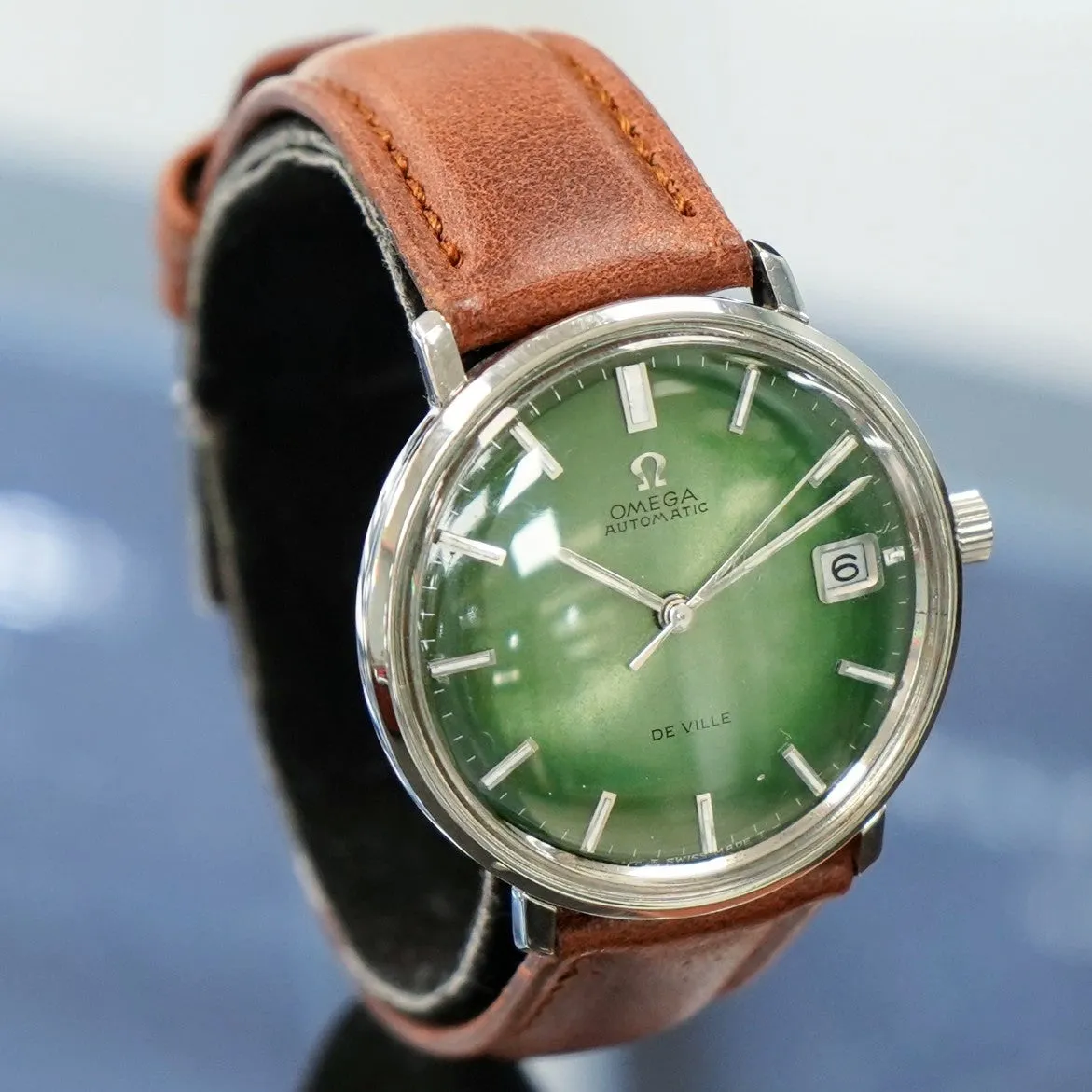 1968 OMEGA De Ville Automatic Watch Ref. 166.0033 Cal. 565 Green Dial Wristwatch - In Box!