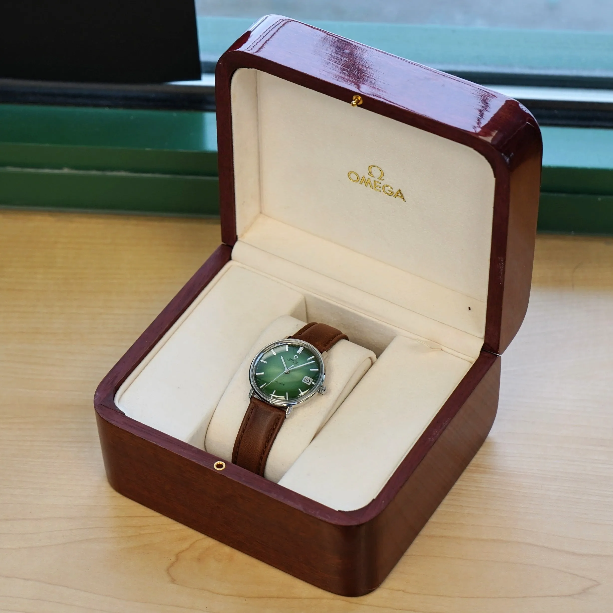 1968 OMEGA De Ville Automatic Watch Ref. 166.0033 Cal. 565 Green Dial Wristwatch - In Box!