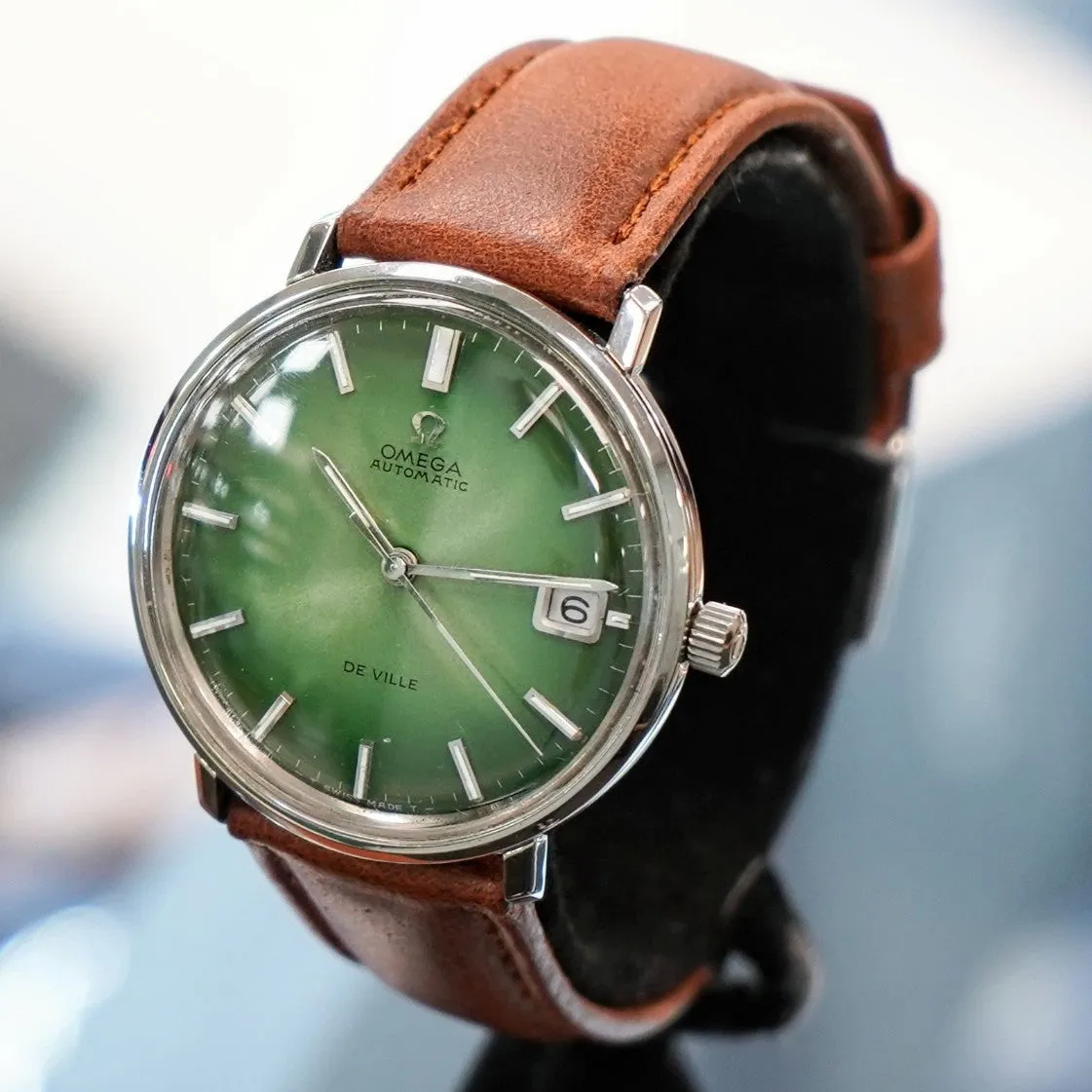 1968 OMEGA De Ville Automatic Watch Ref. 166.0033 Cal. 565 Green Dial Wristwatch - In Box!