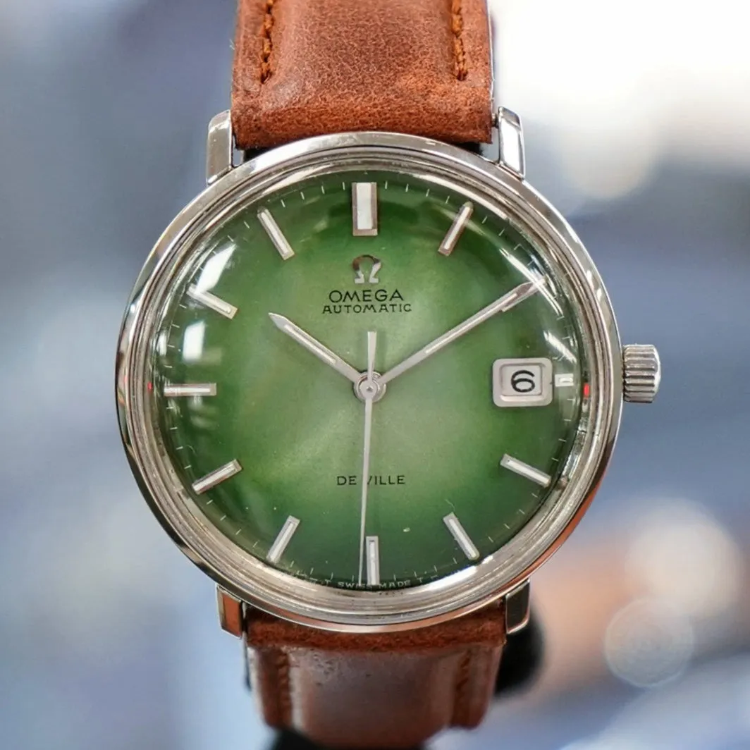1968 OMEGA De Ville Automatic Watch Ref. 166.0033 Cal. 565 Green Dial Wristwatch - In Box!