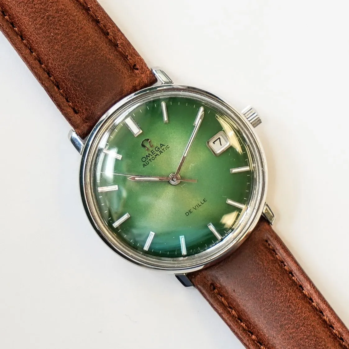 1968 OMEGA De Ville Automatic Watch Ref. 166.0033 Cal. 565 Green Dial Wristwatch - In Box!