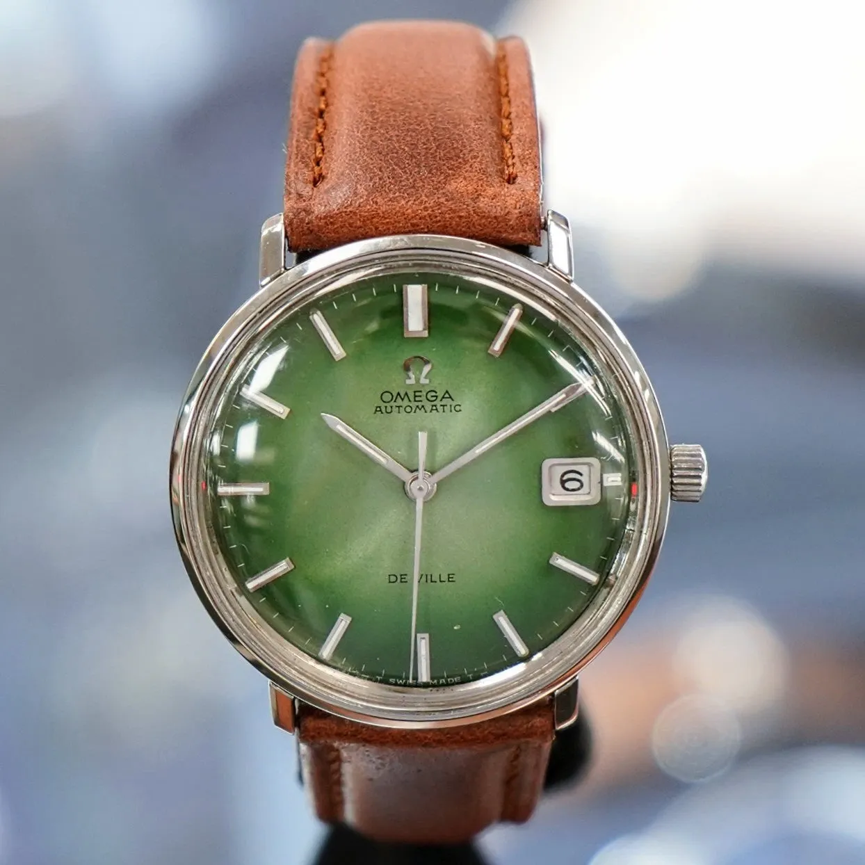 1968 OMEGA De Ville Automatic Watch Ref. 166.0033 Cal. 565 Green Dial Wristwatch - In Box!