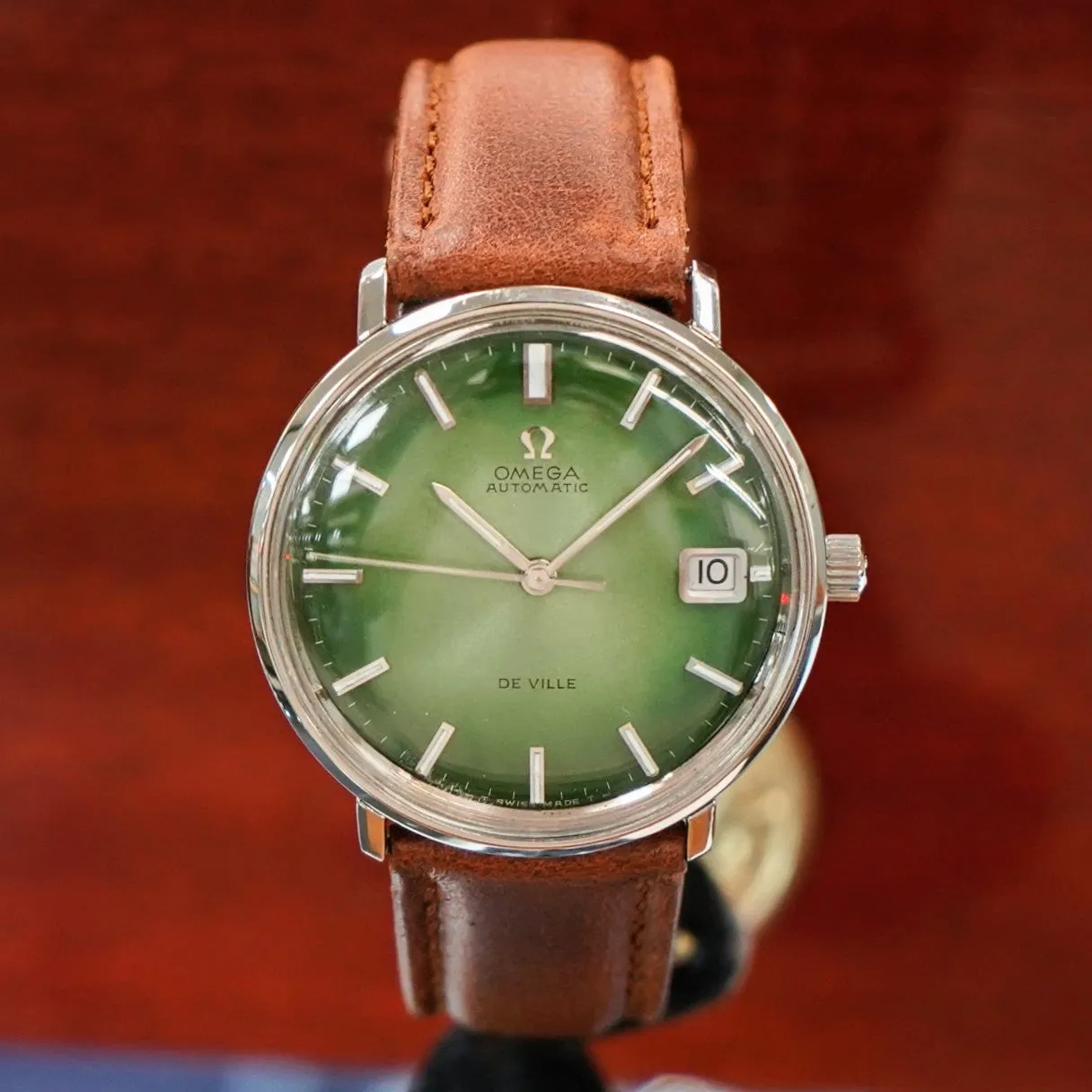 1968 OMEGA De Ville Automatic Watch Ref. 166.0033 Cal. 565 Green Dial Wristwatch - In Box!