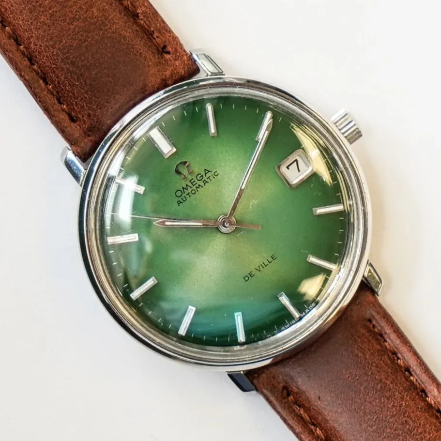 1968 OMEGA De Ville Automatic Watch Ref. 166.0033 Cal. 565 Green Dial Wristwatch - In Box!