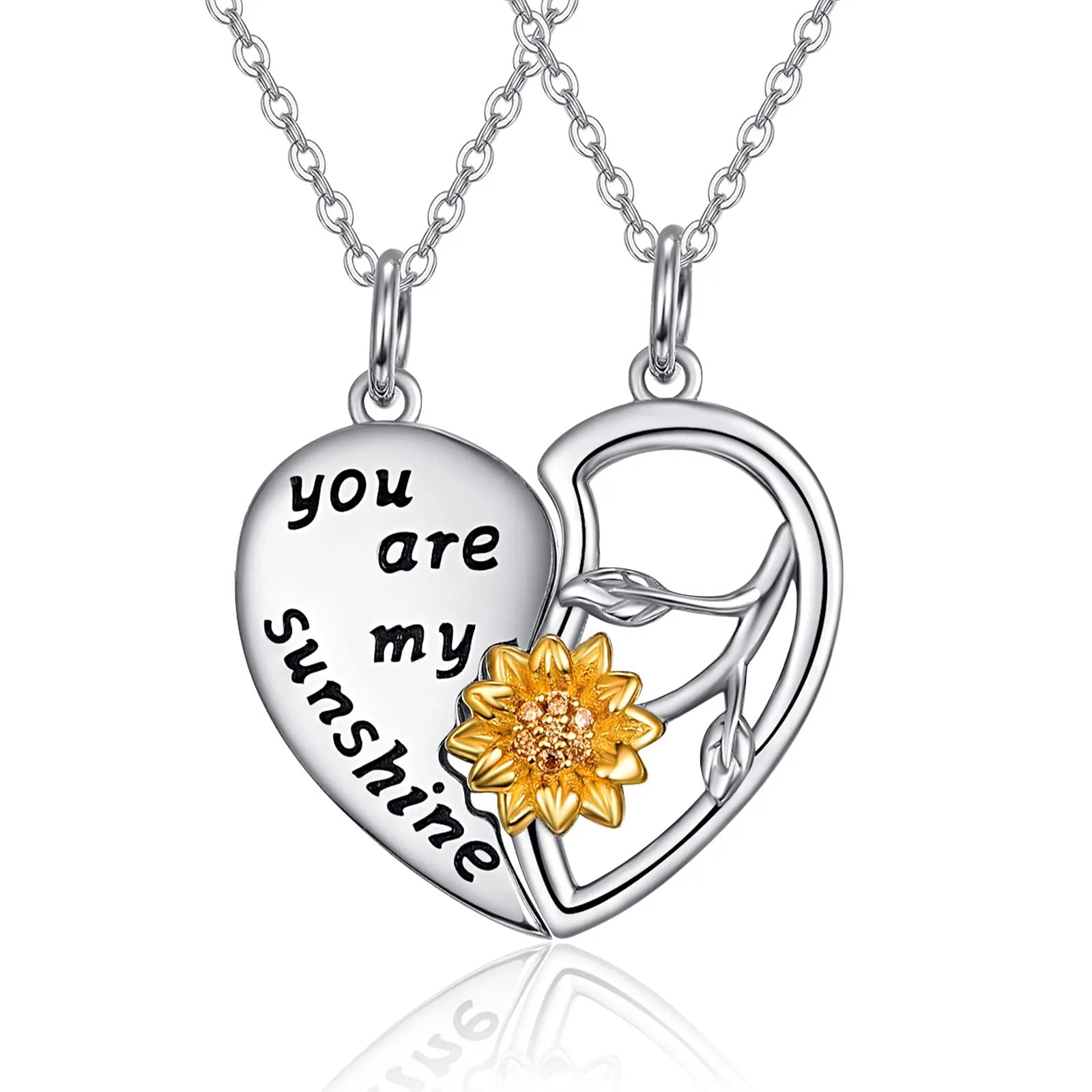 2 Pcs Necklace for Best Friend/BFF/Couple/Family 925 Sterling Silver You Are My Sunshine Sunflower Pendant Necklace Friendship Jewellery Gifts for Women Girls Mother Daughter A-You Are My Shine Necklace
