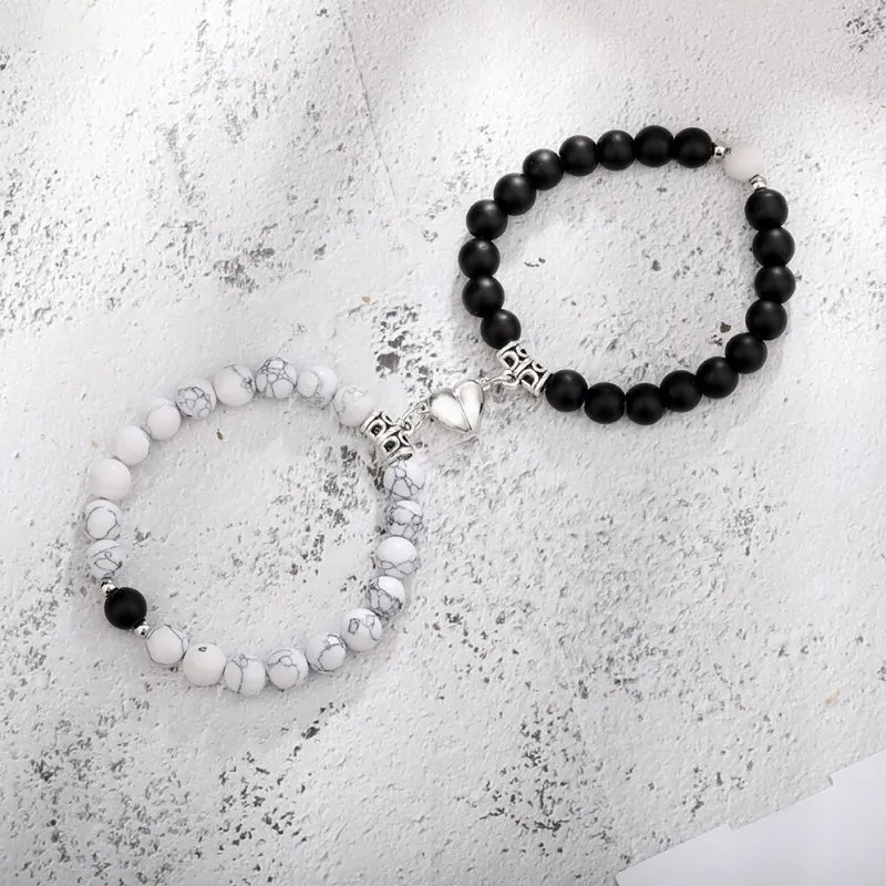 2 Pcs Romantic Heart Shaped Magnet Couple Matching Bracelets