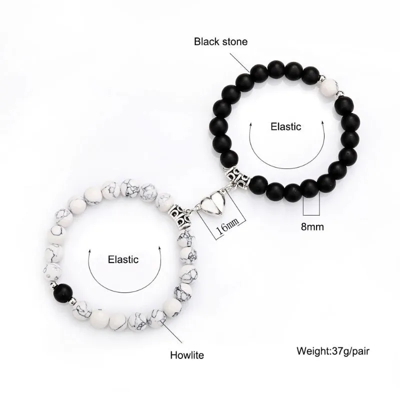 2 Pcs Romantic Heart Shaped Magnet Couple Matching Bracelets