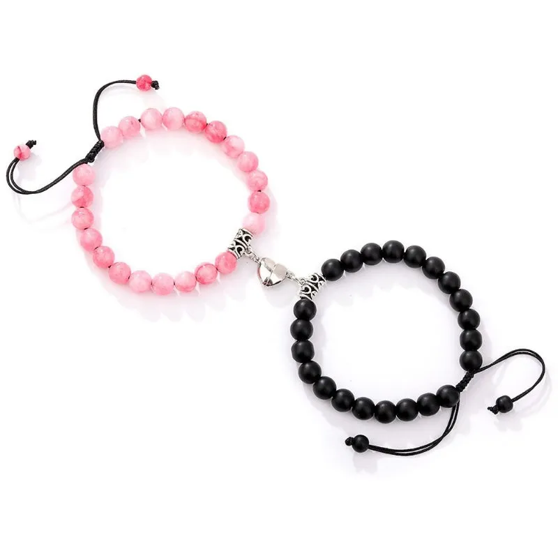 2 Pcs Romantic Heart Shaped Magnet Couple Matching Bracelets