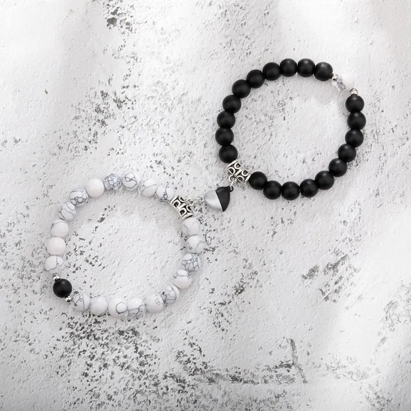 2 Pcs Romantic Heart Shaped Magnet Couple Matching Bracelets