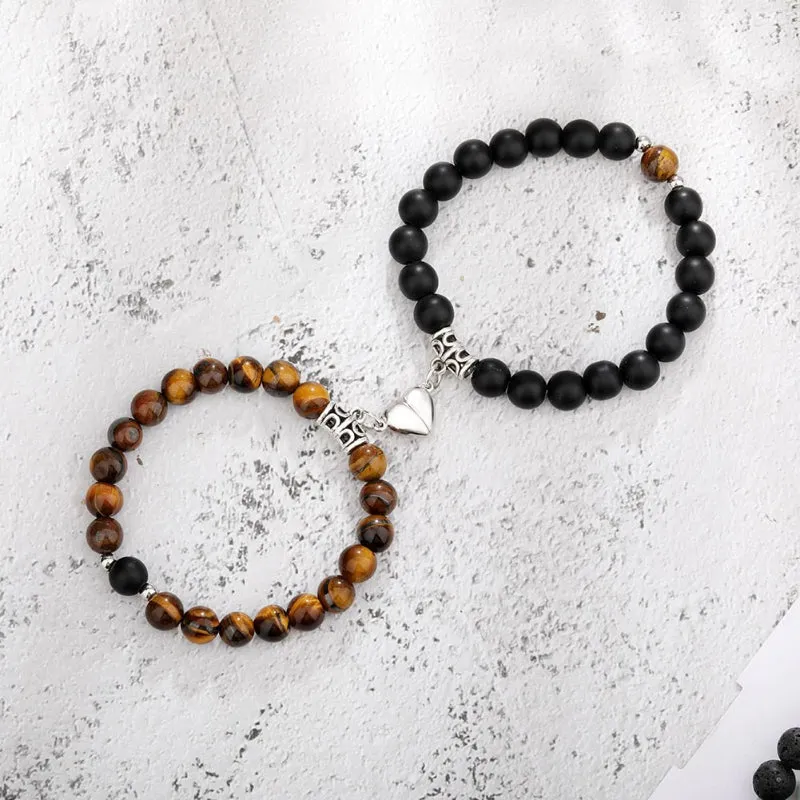 2 Pcs Romantic Heart Shaped Magnet Couple Matching Bracelets